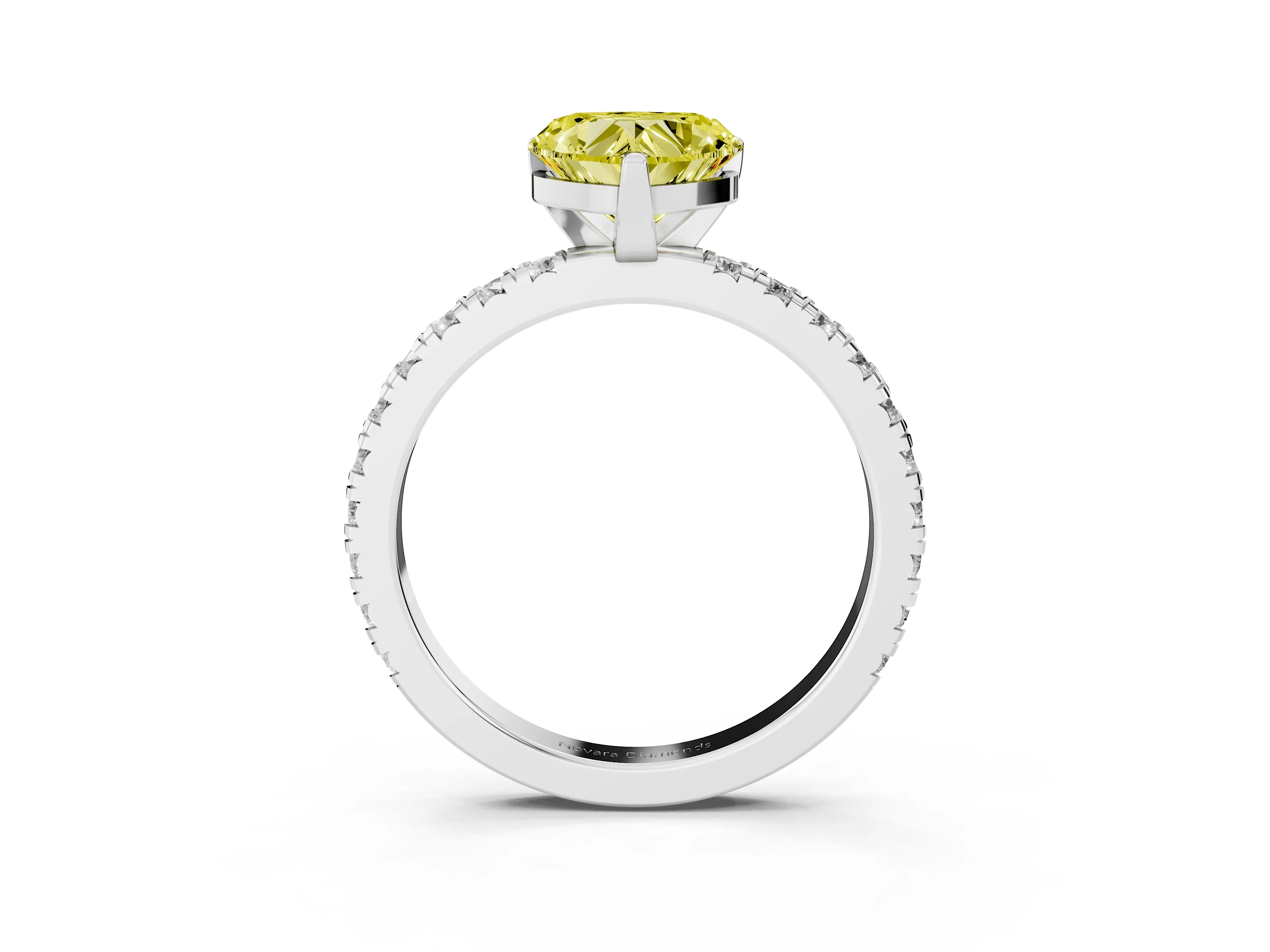 Fancy Yellow Heart Cut Diamond Pavé Band Solitaire Set in Silver with Prong Setting