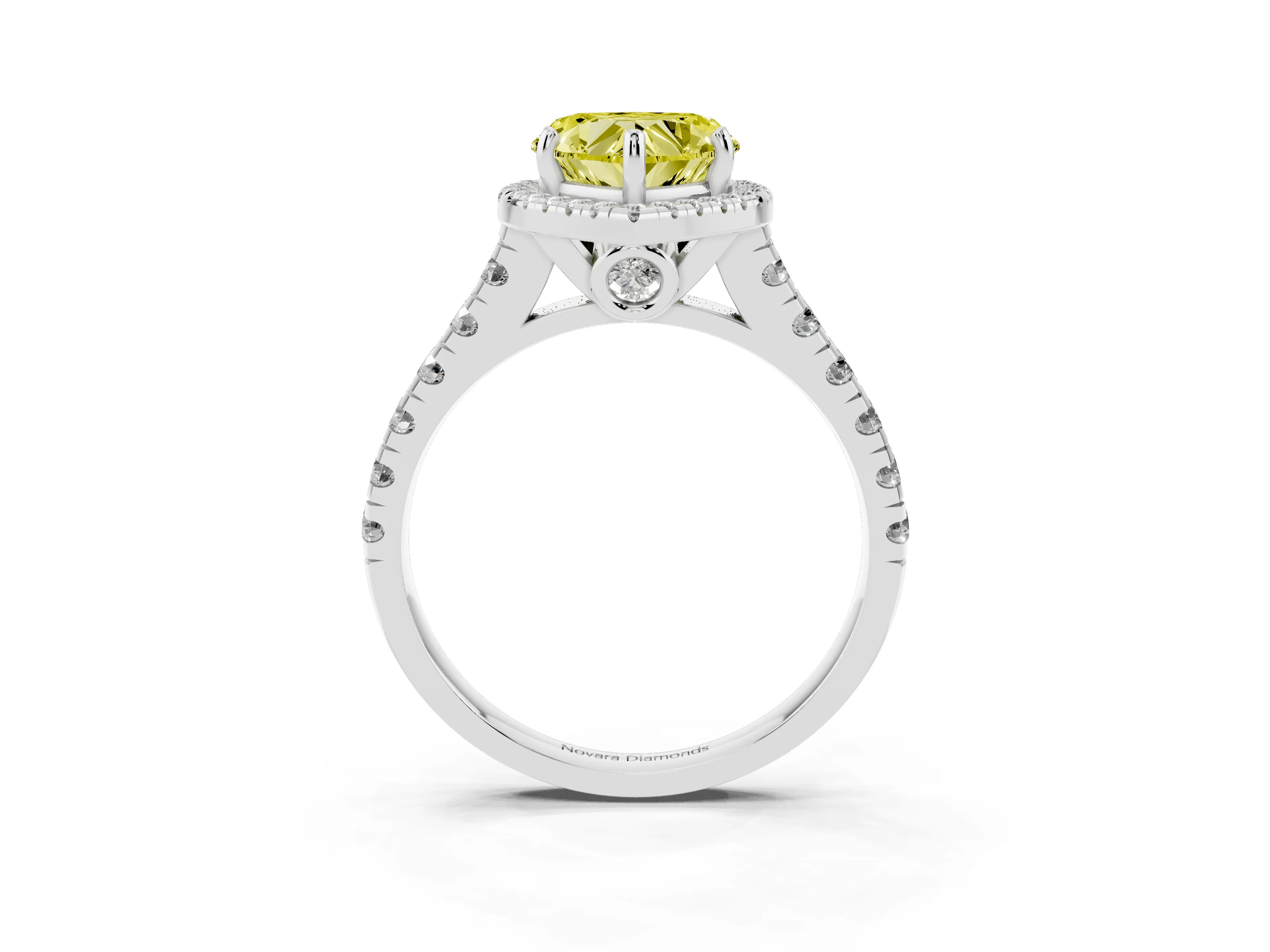 Fancy Yellow Heart Cut Diamond Halo Engagement Ring Set in Platinum with Pavé Band and Prong-Set Center