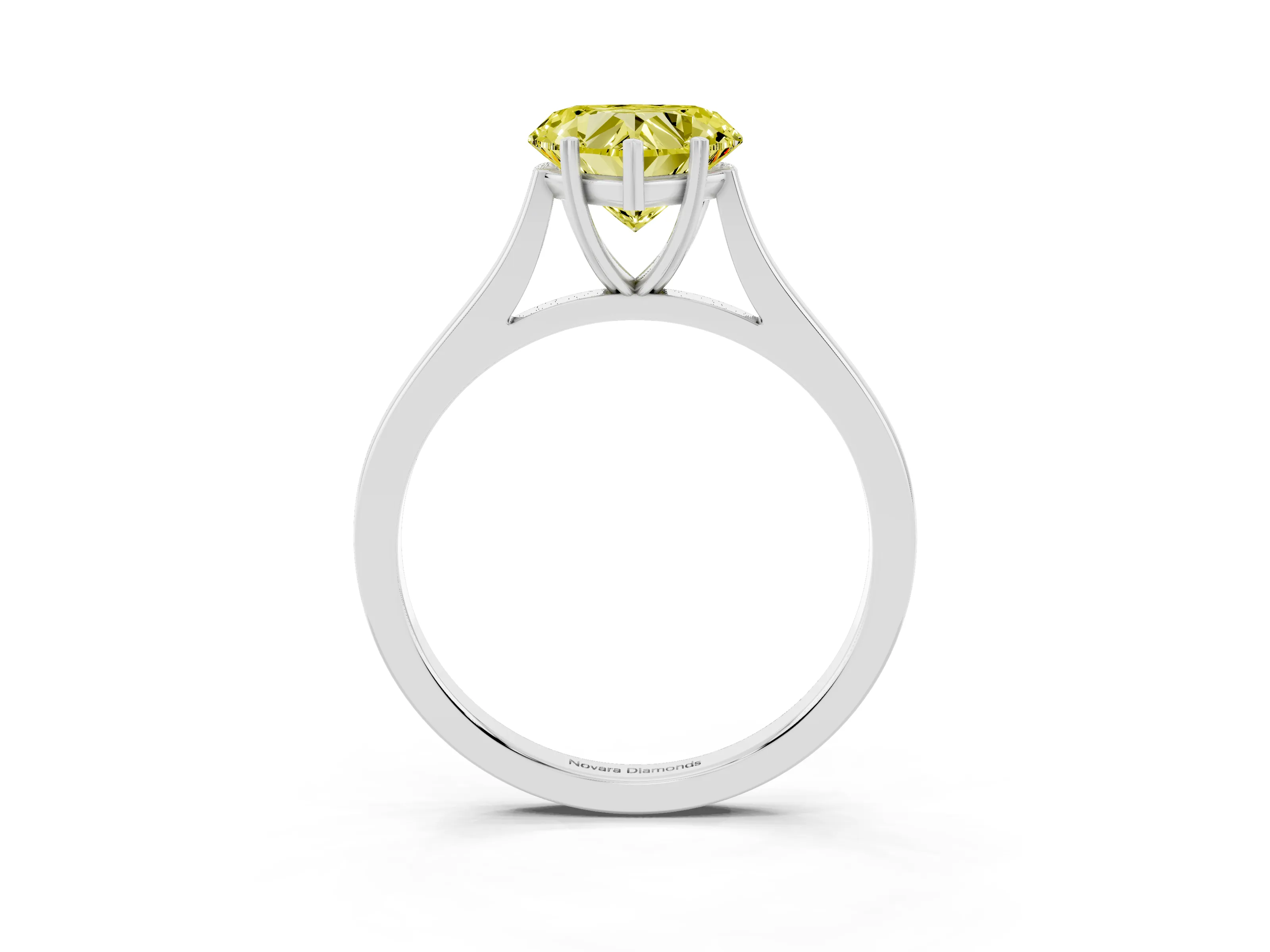 Fancy Yellow Heart Cut Diamond Solitaire Heart Prong Engagement Ring Set in Silver with Tapered Band
