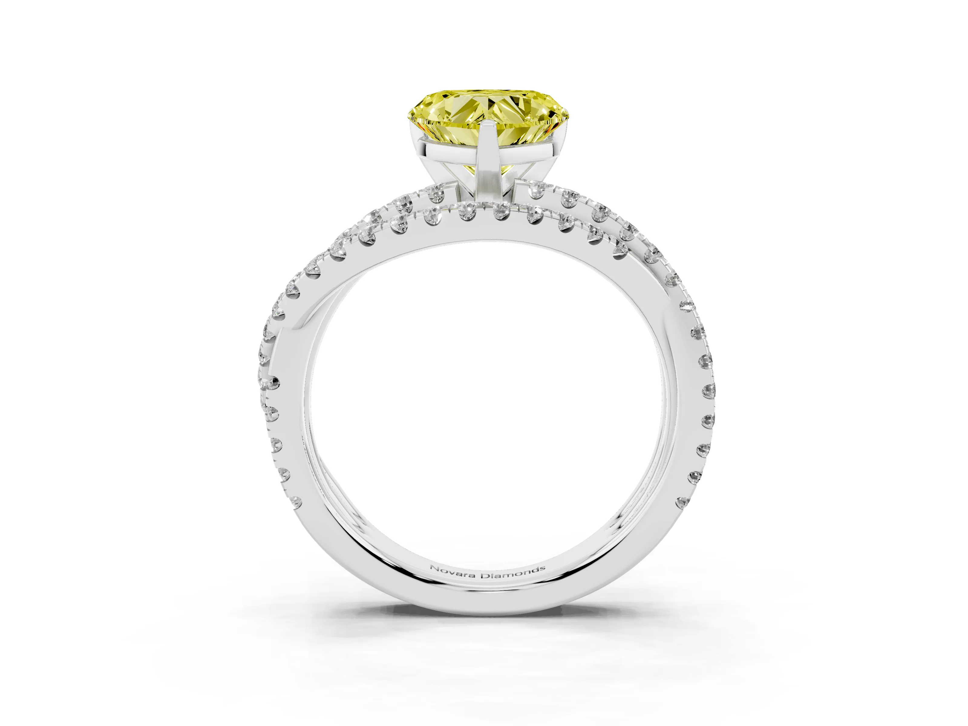 Fancy Yellow Heart Cut Diamond Solitaire Twist Band Ring Set in Silver with Pavé Setting and Prong Head