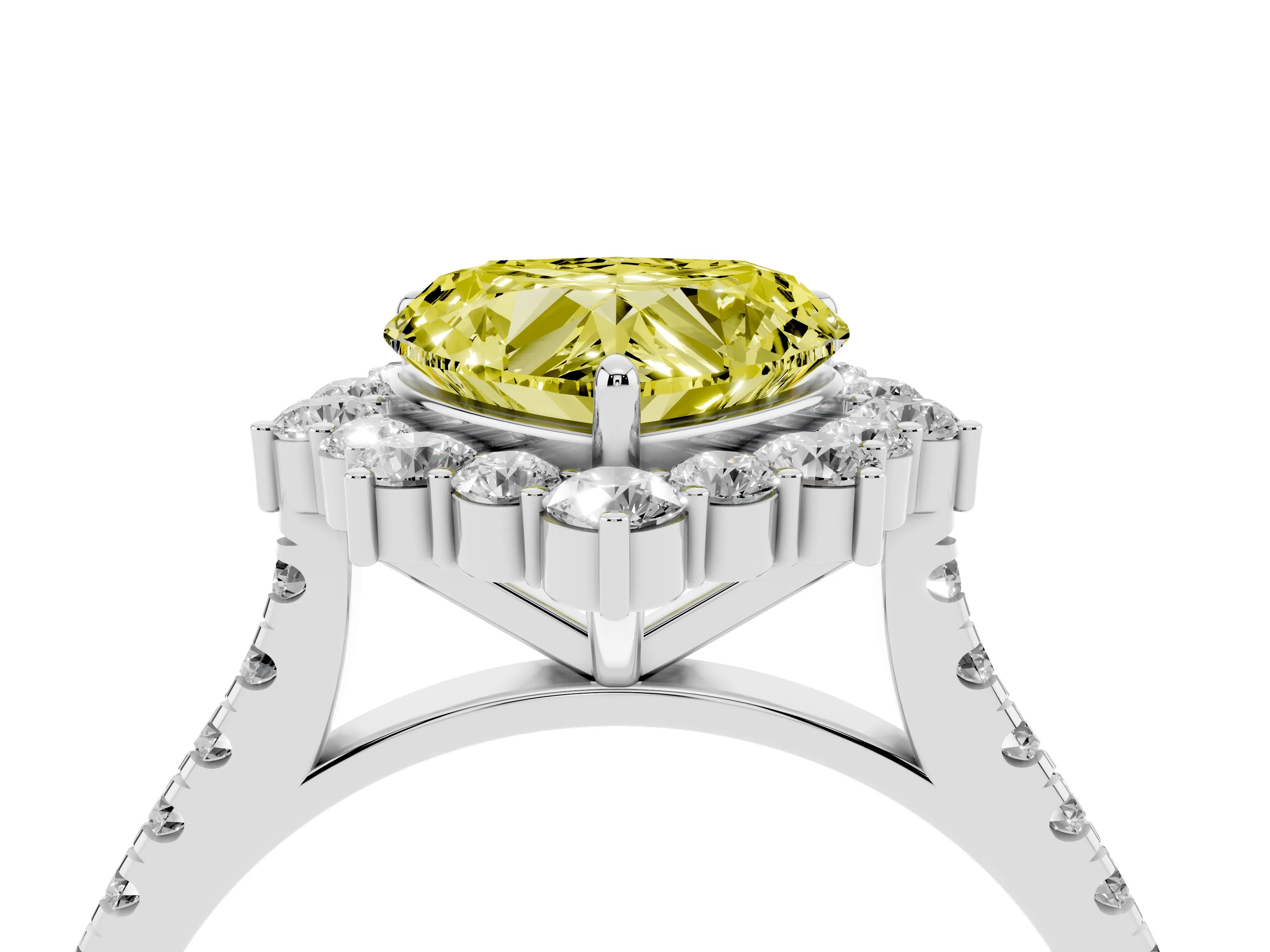 Fancy Yellow Heart Cut Diamond Halo Ring Set in Silver with Pavé Band and Prong Setting