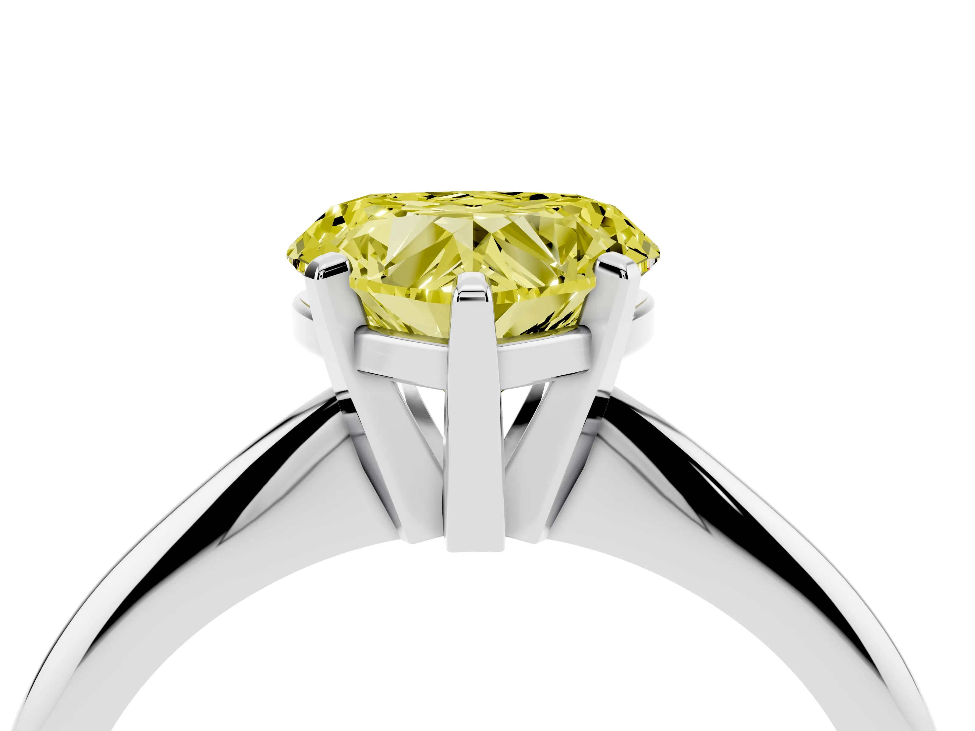 Fancy Yellow Heart Cut Diamond Solitaire Ring Set in White gold with Prong Setting on a Plain Round Band