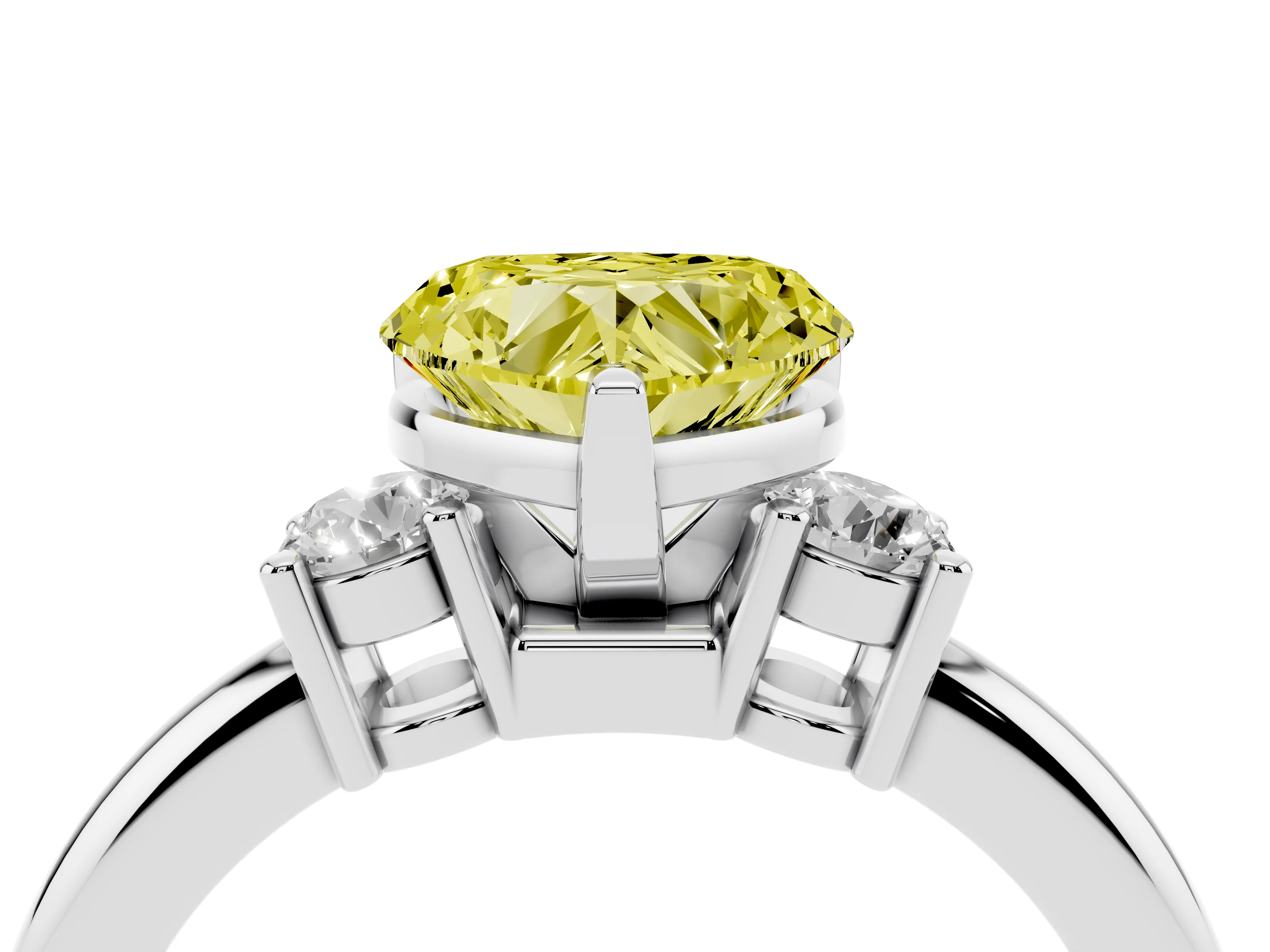 Fancy Yellow Three-Stone Heart Cut Diamond Ring Set in Silver with Prong Setting and Plain Band
