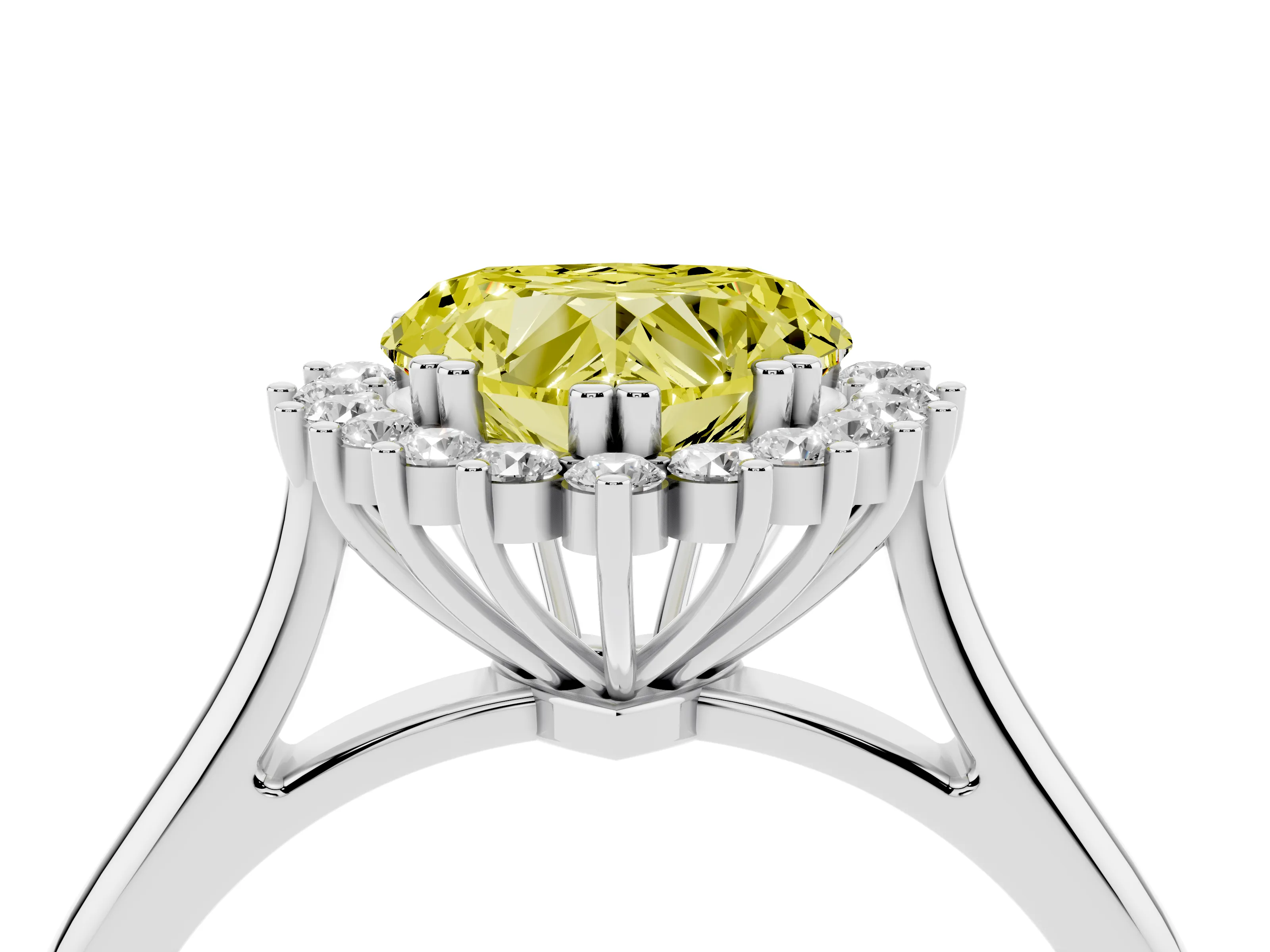 Fancy Yellow Heart Cut Diamond Halo Ring Set in Silver with Plain Solitaire Band and Prong Setting