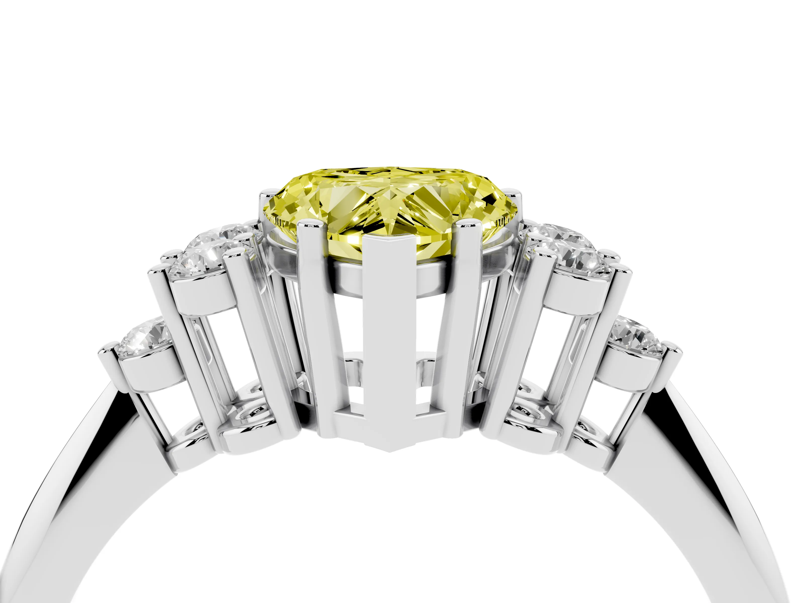 Fancy Yellow Heart Cut Diamond Cluster Ring Set in Silver with Plain Band and Prong Setting
