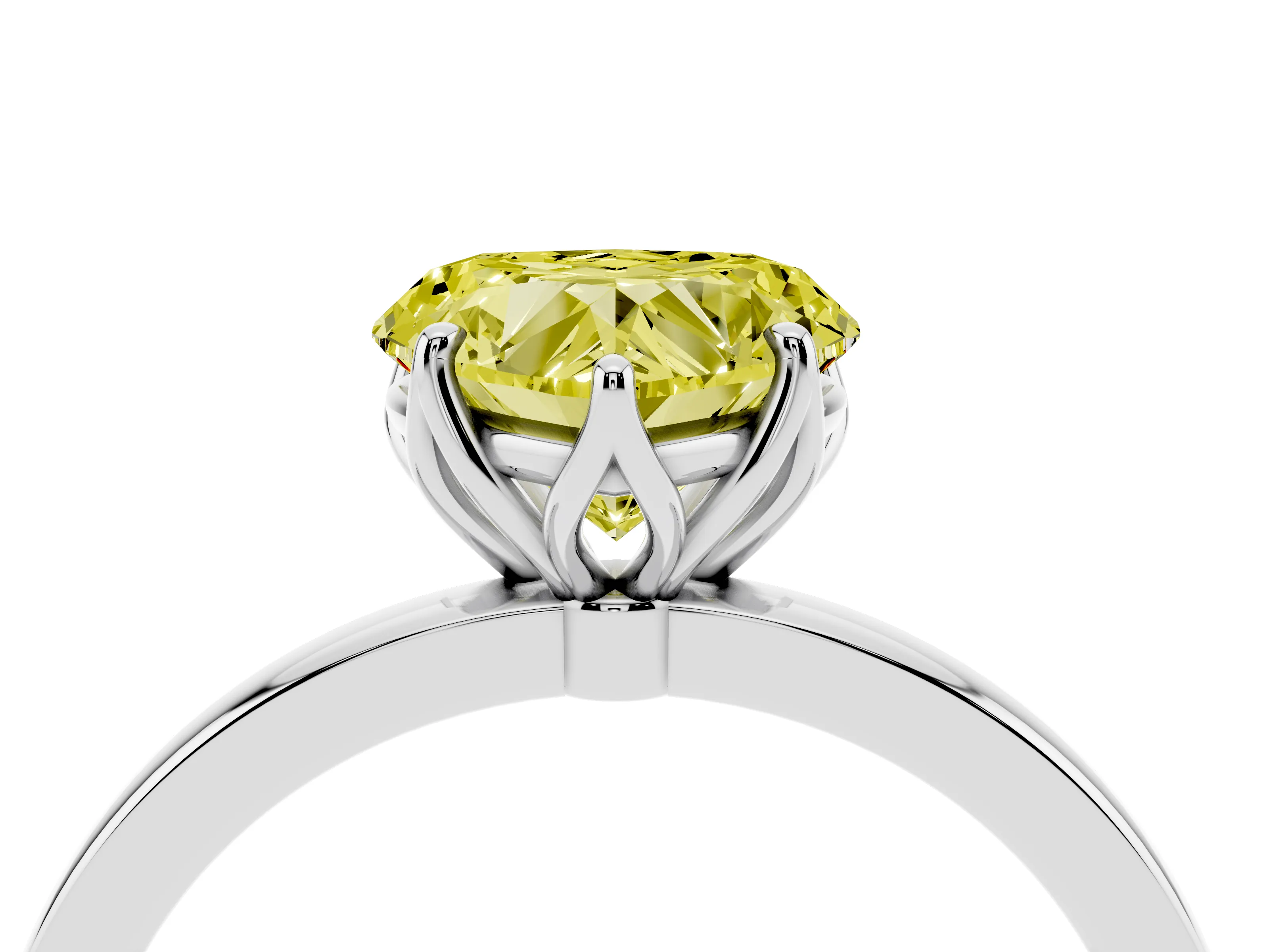 Fancy Yellow Heart Cut Diamond Solitaire Ring Set in White gold with Prong Setting and Thin Polished Band