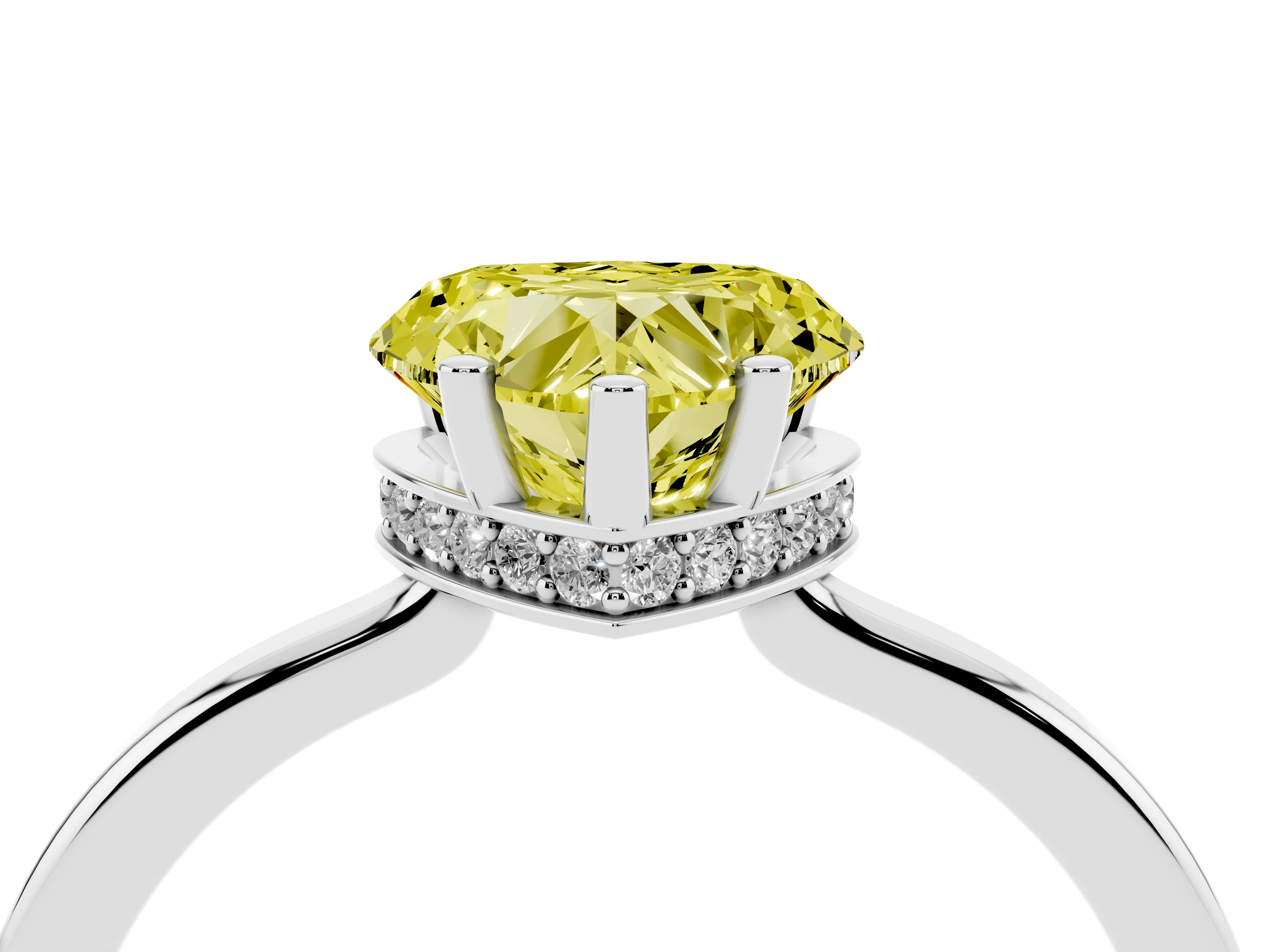Fancy Yellow Heart Cut Diamond Solitaire Engagement Ring Set in White gold with Prong Setting on a Plain Band