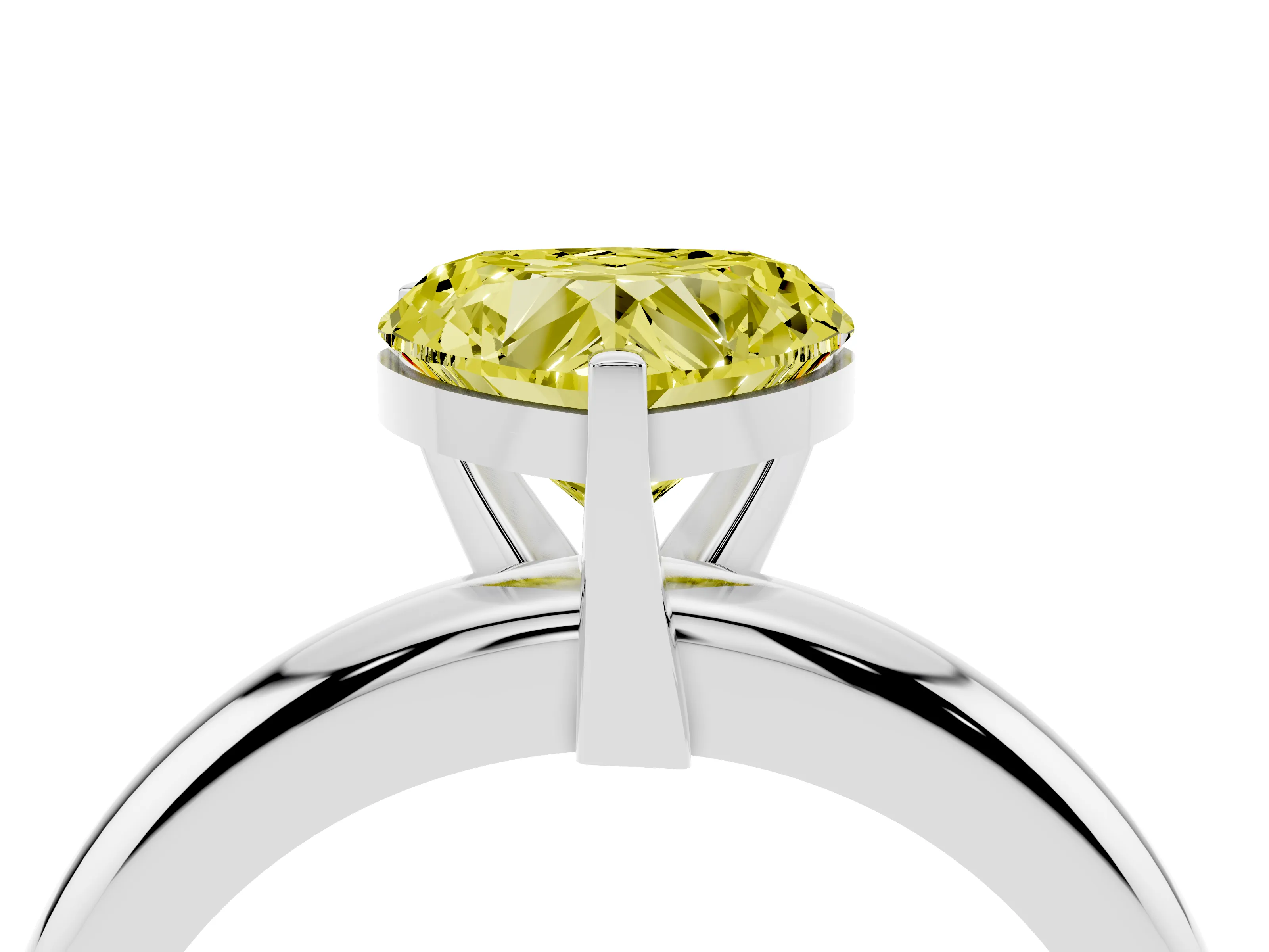 Fancy Yellow Heart Cut Diamond Solitaire Engagement Ring Set in White gold with Round Band and Prong Setting