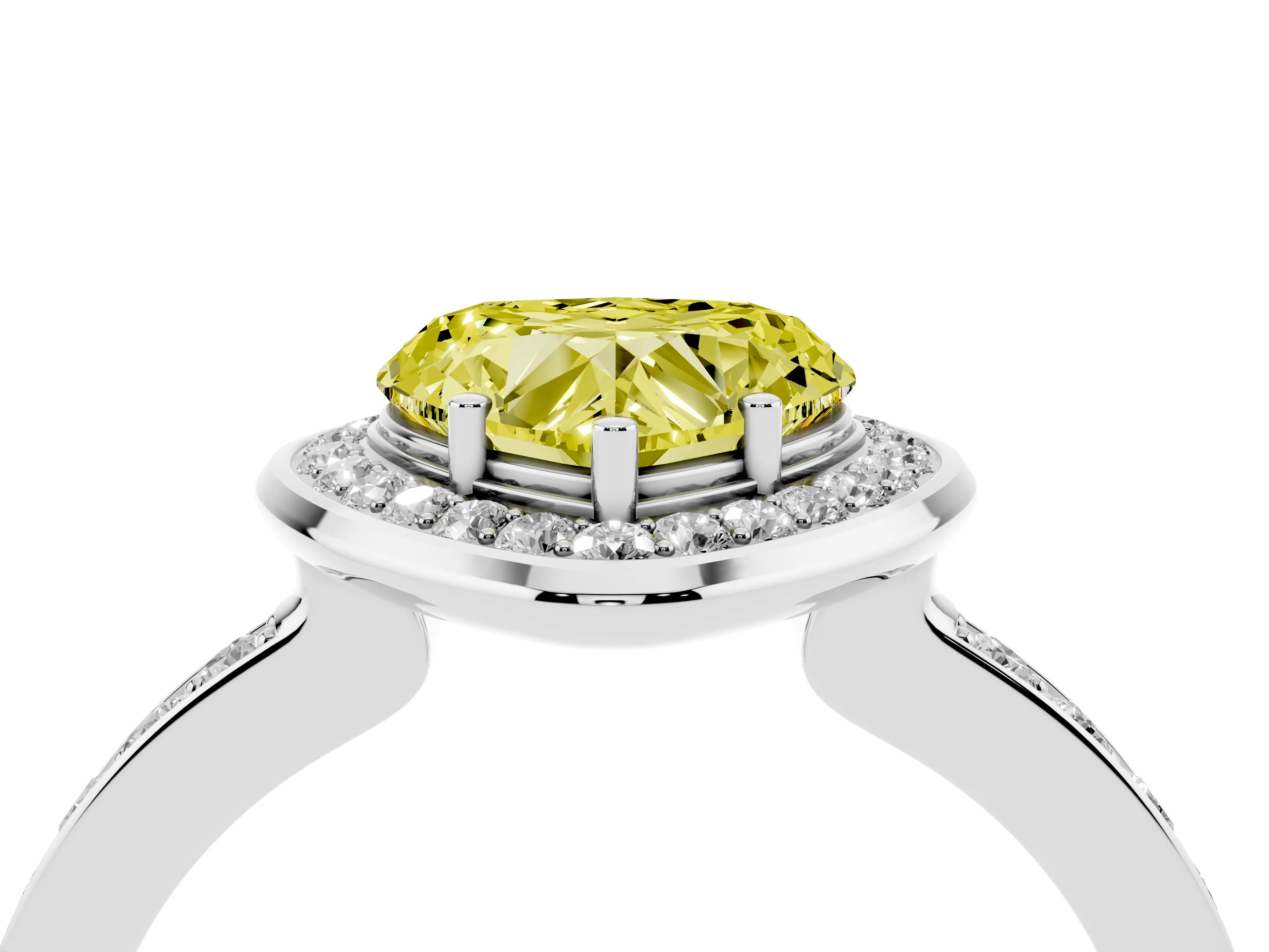 Fancy Yellow Heart Cut Diamond Halo Ring Set in Silver with Bezel Frame and Pavé Band