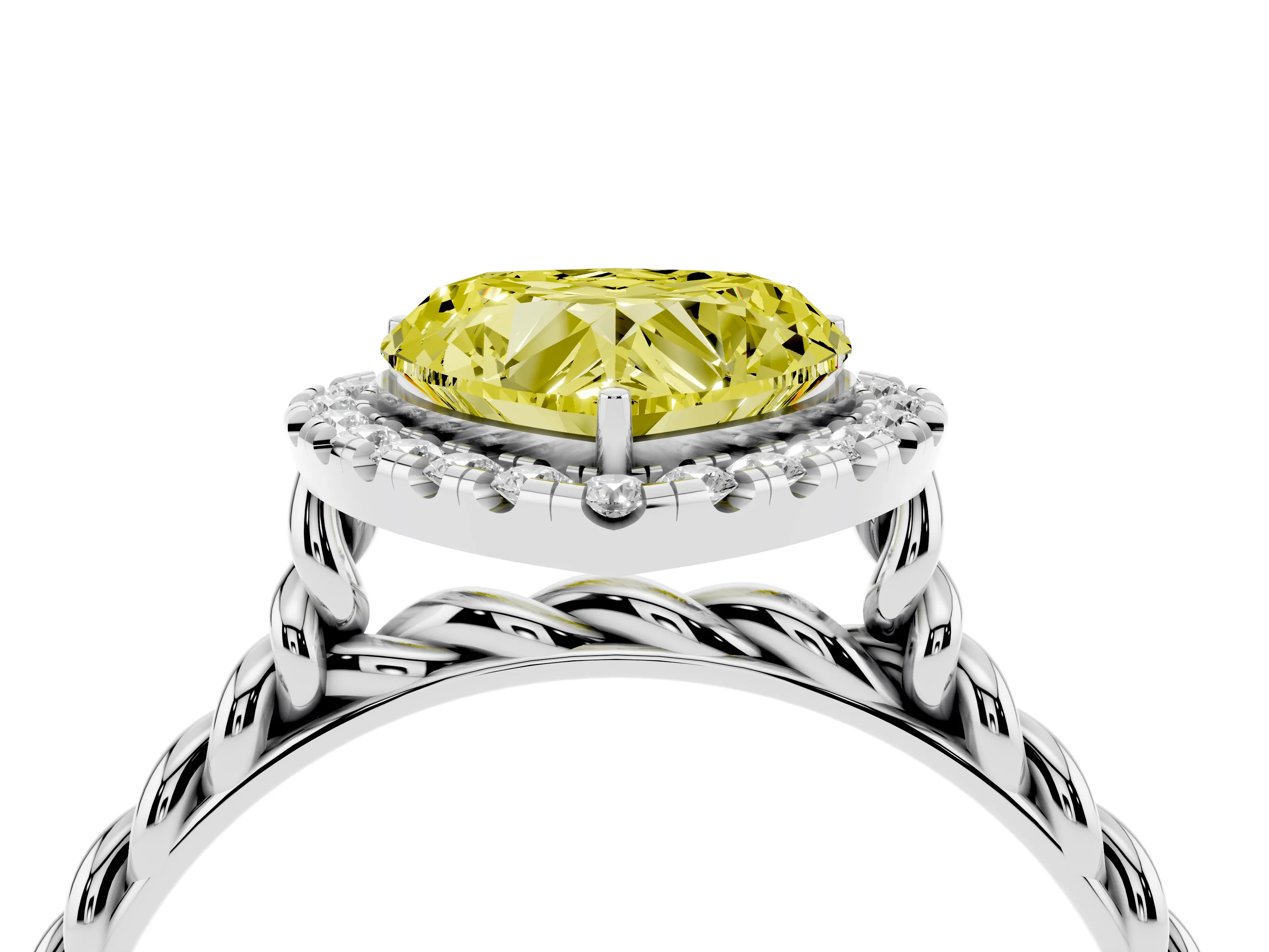 Fancy Yellow Heart Cut Diamond Halo Ring Set in White gold with Plain Twisted Band