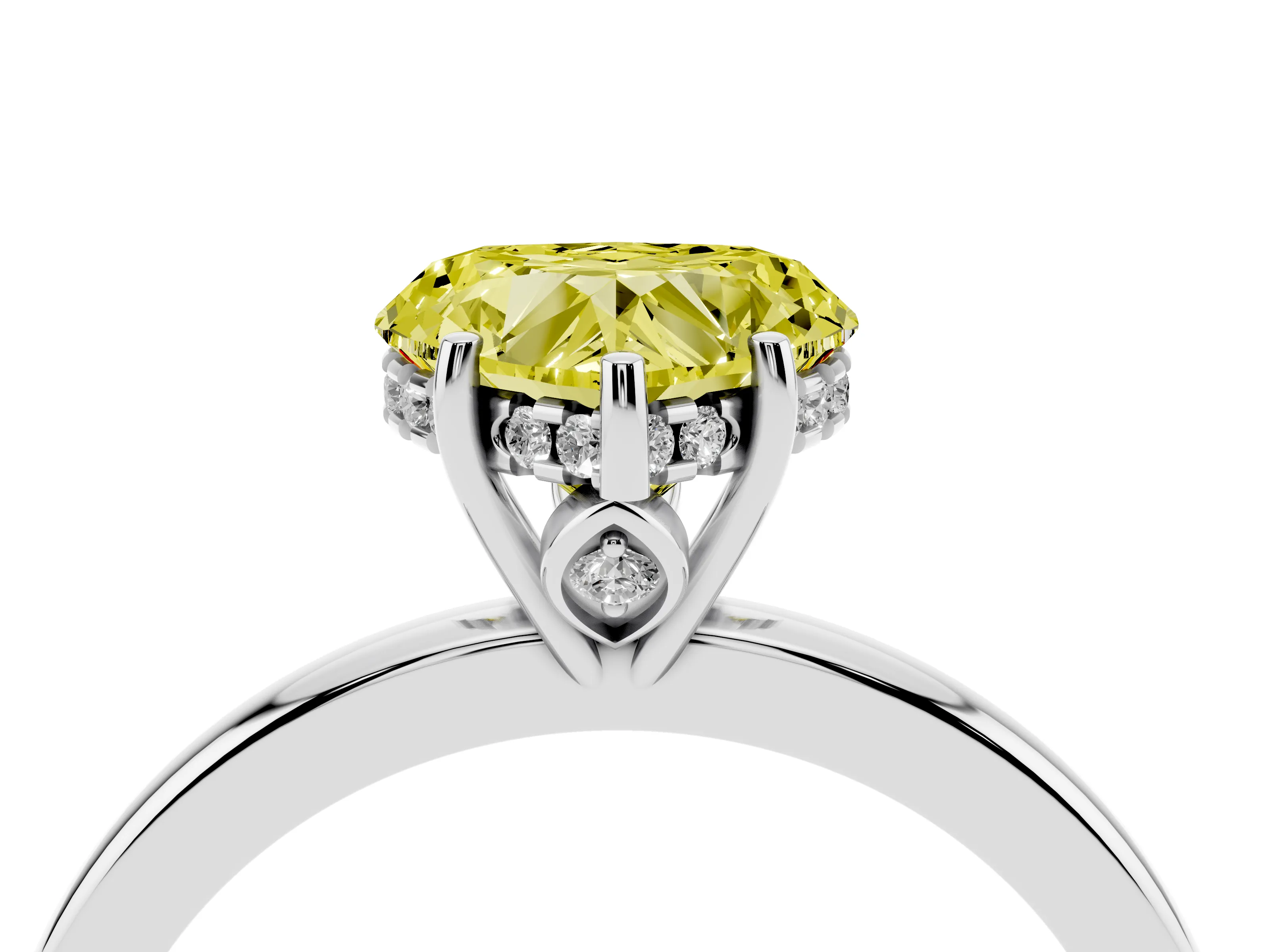 Fancy Yellow Heart Cut Diamond Solitaire Ring Set in White gold with Plain Band and Prong Setting