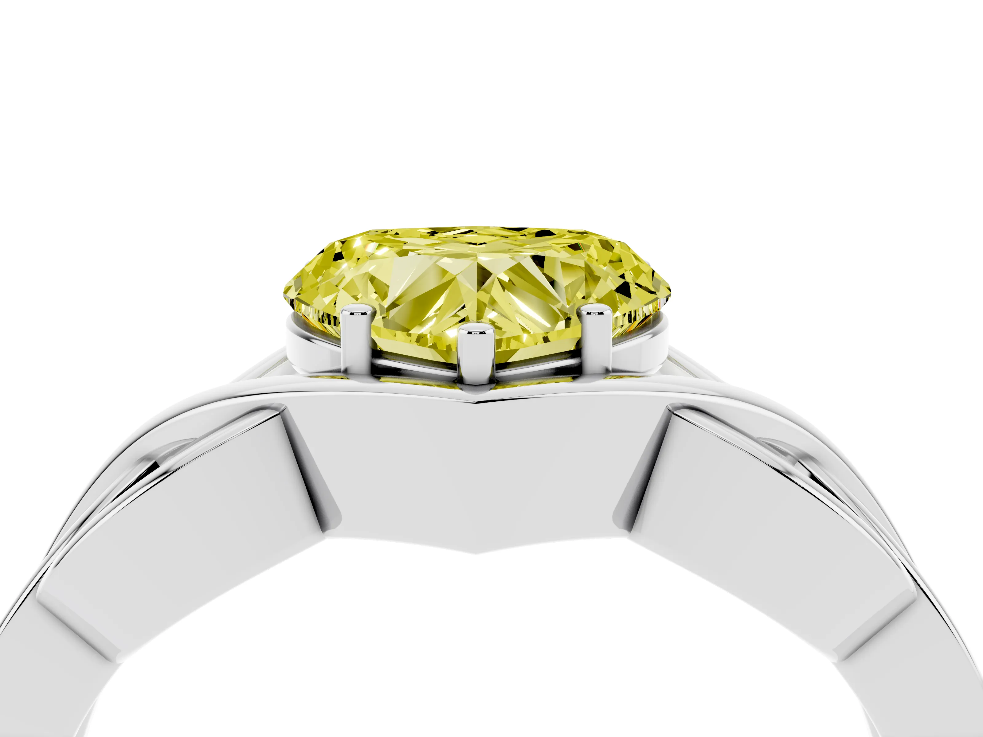 Fancy Yellow Heart Cut Diamond Solitaire Ring Set in White gold with Intertwined Band