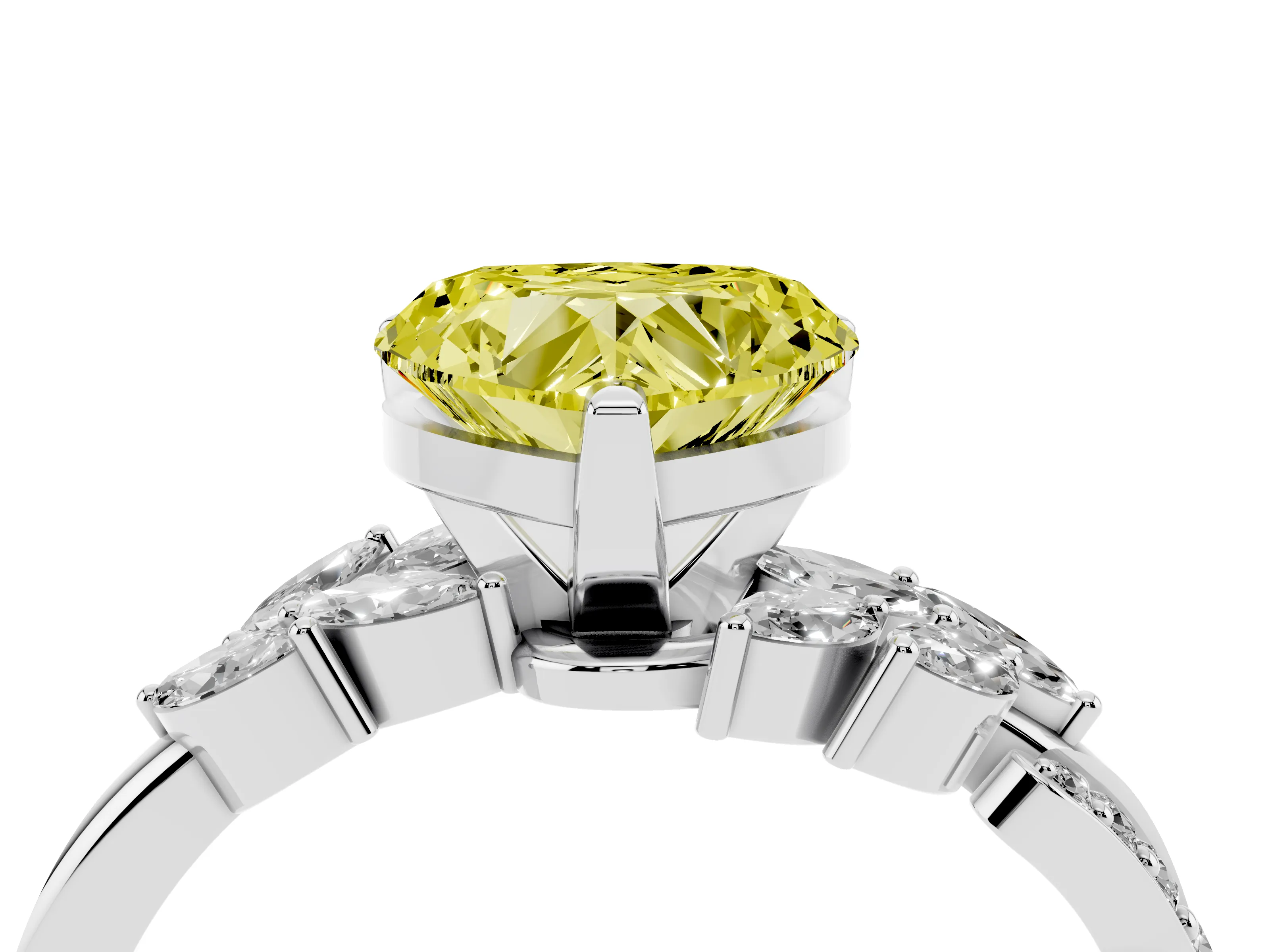 Fancy Yellow Heart Cut Diamond Solitaire Ring Set in Silver with Marquise Twist Band and Prong Setting