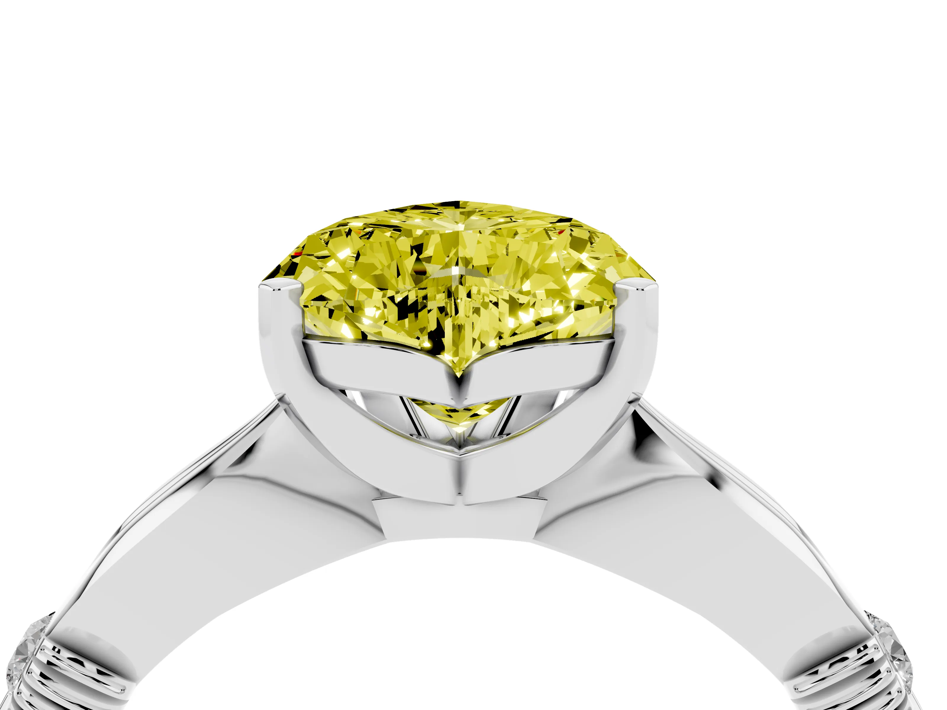Fancy Yellow Heart Cut Diamond Solitaire Twisted Band Ring Set in Silver with Accent Stones and Prong Setting
