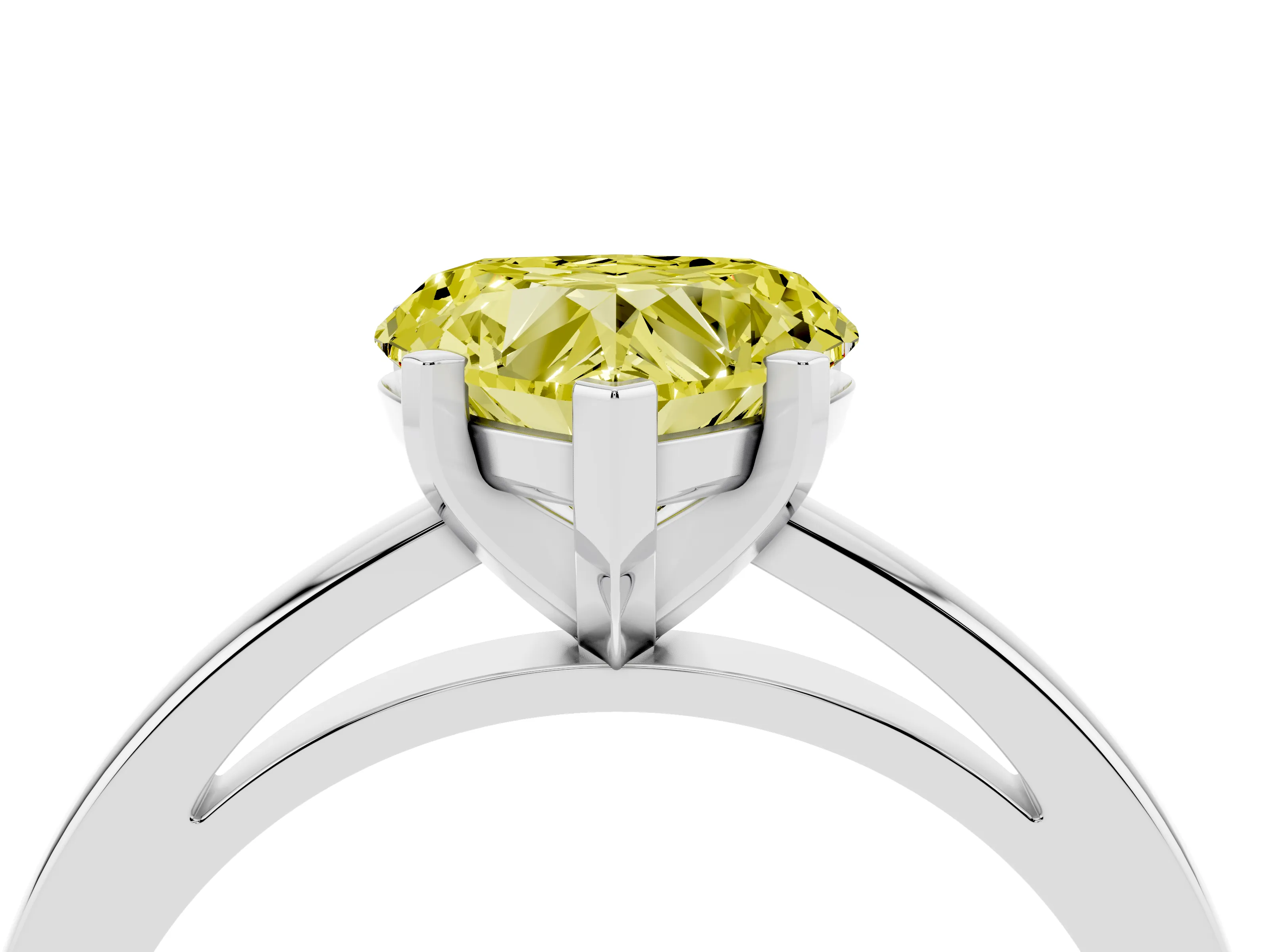 Fancy Yellow Heart Cut Diamond Solitaire Engagement Ring Set in Silver with Prong Setting on a Classic Band