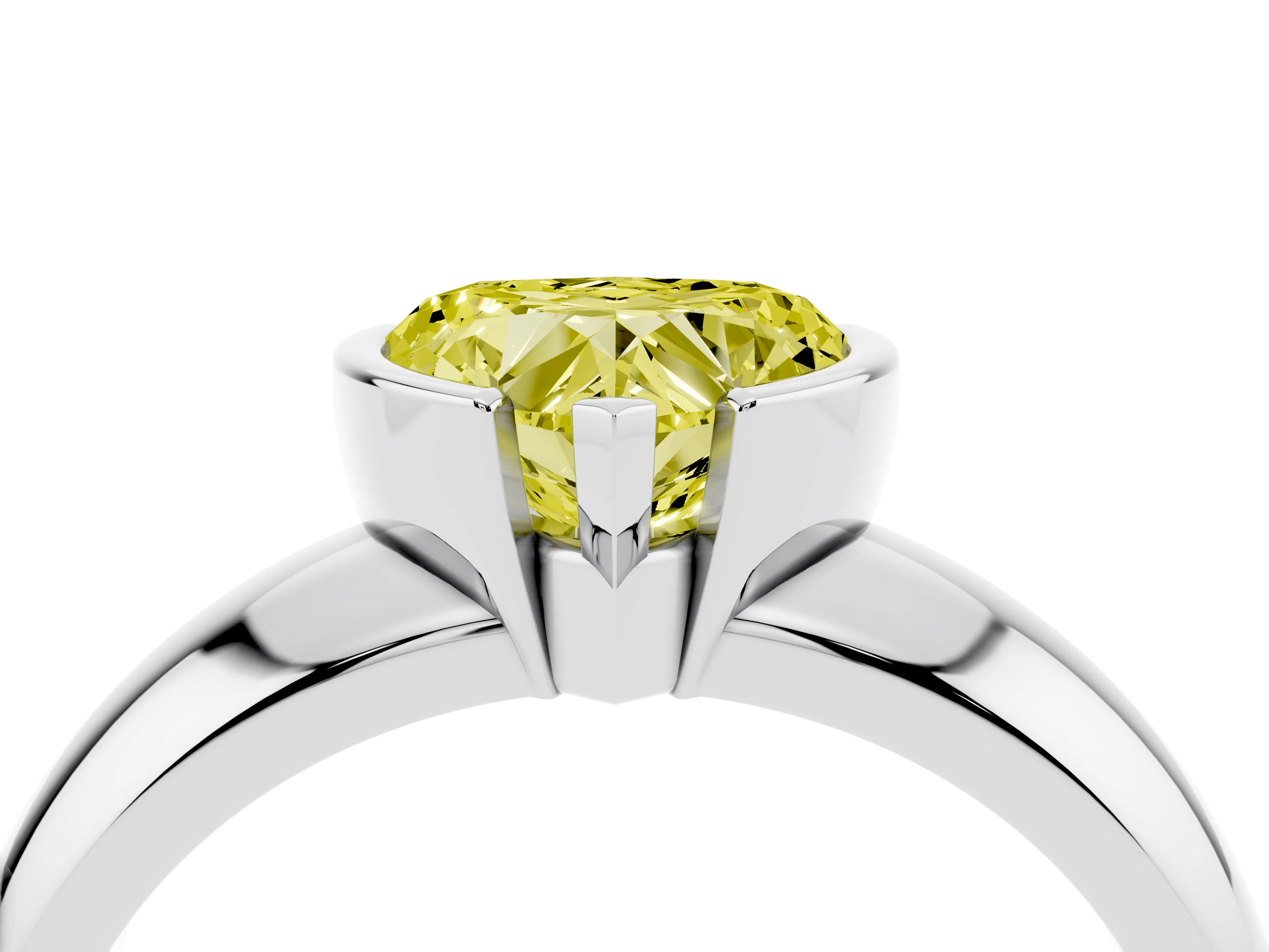 Fancy Yellow Heart Cut Diamond Solitaire Tension Set Ring Set in White gold with Wide Band