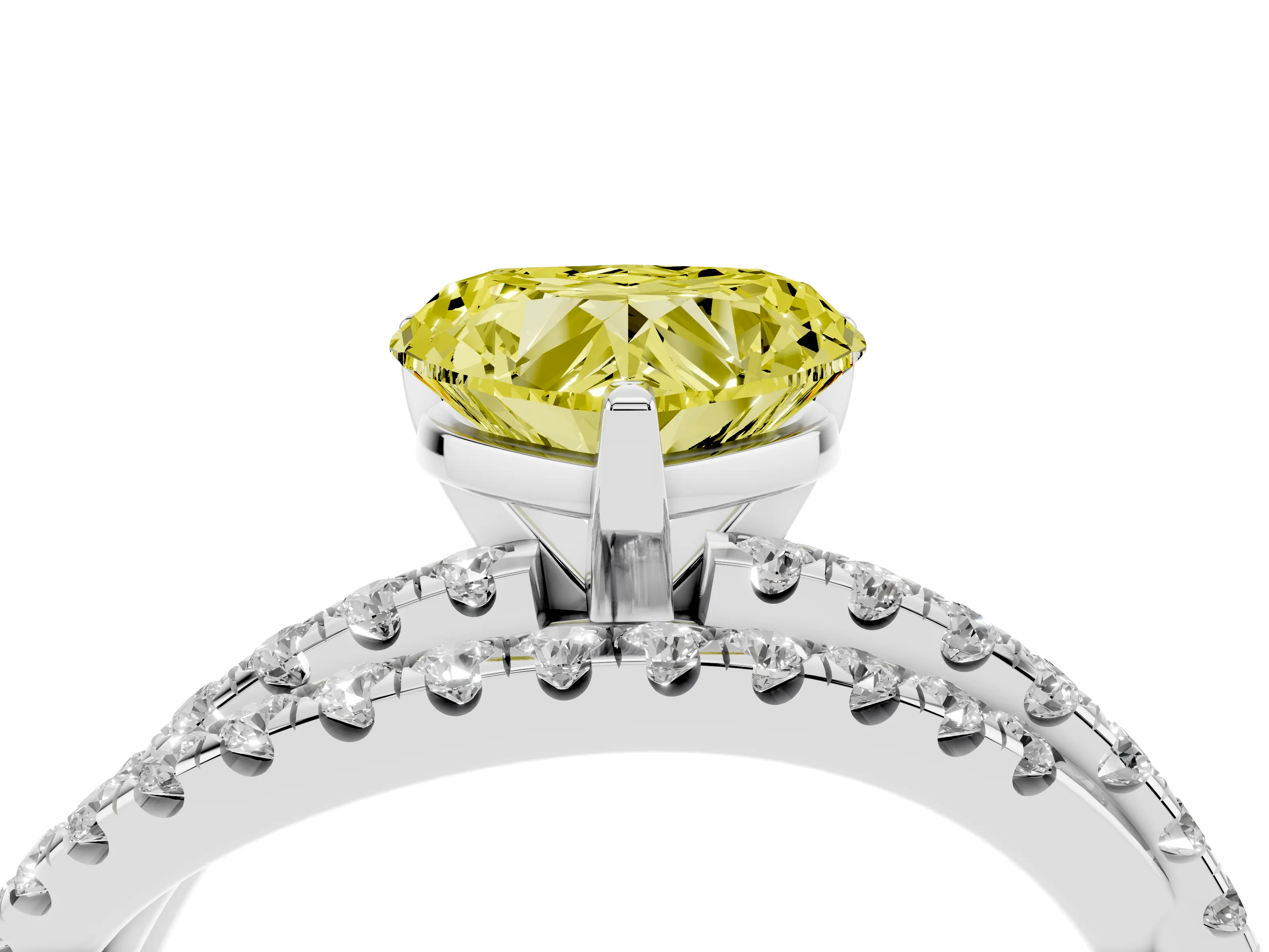 Fancy Yellow Heart Cut Diamond Solitaire Twist Band Ring Set in Silver with Pavé Setting and Prong Head