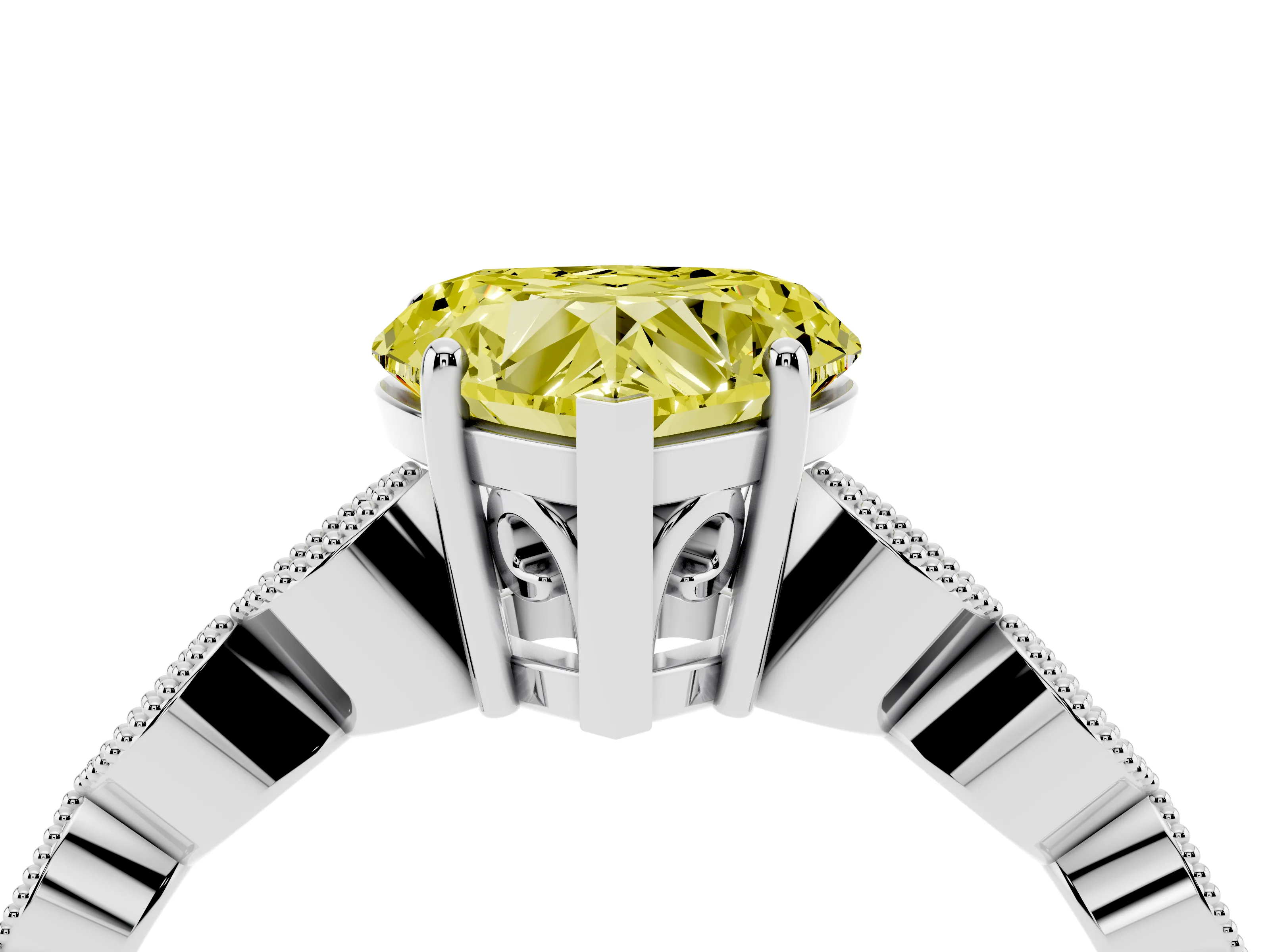 Fancy Yellow Heart Cut Diamond Solitaire Ring Set in Platinum with Infinity Twist Pavé Band