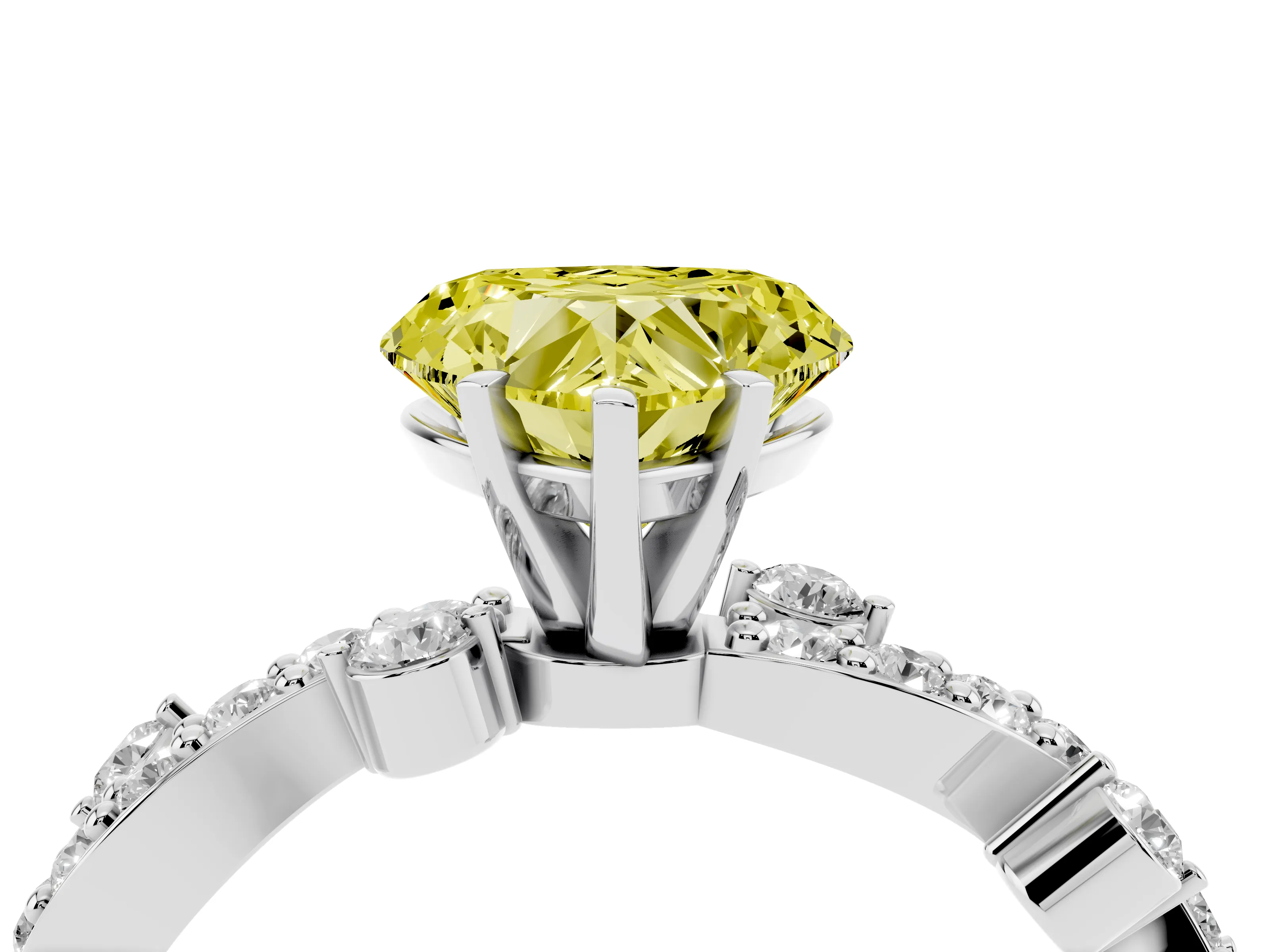 Fancy Yellow Heart Cut Diamond Solitaire Twisted Band Set in White gold with Pavé Setting