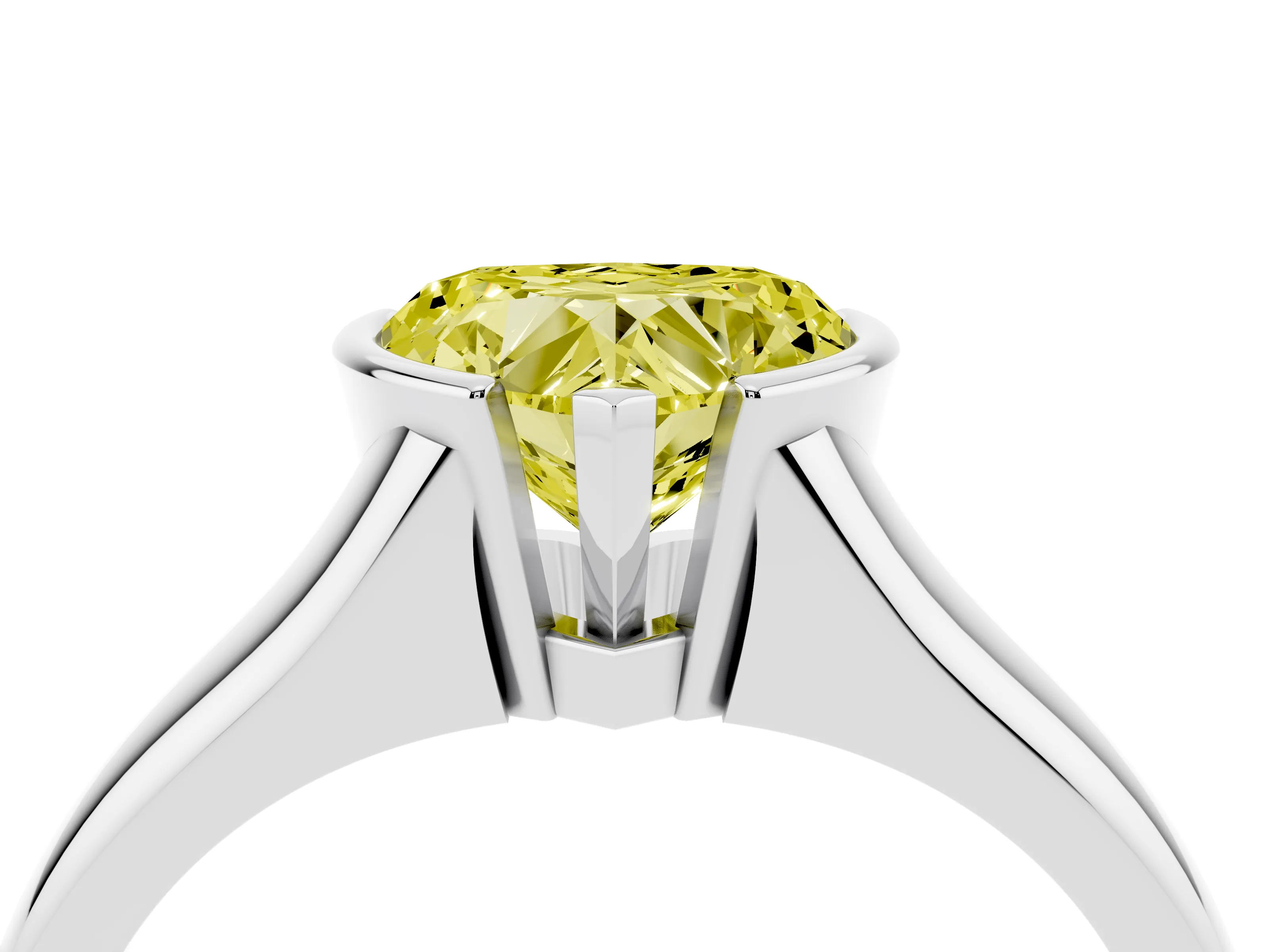 Fancy Yellow Heart Cut Diamond Solitaire Tension Set Ring Set in Silver with Split Shank Band
