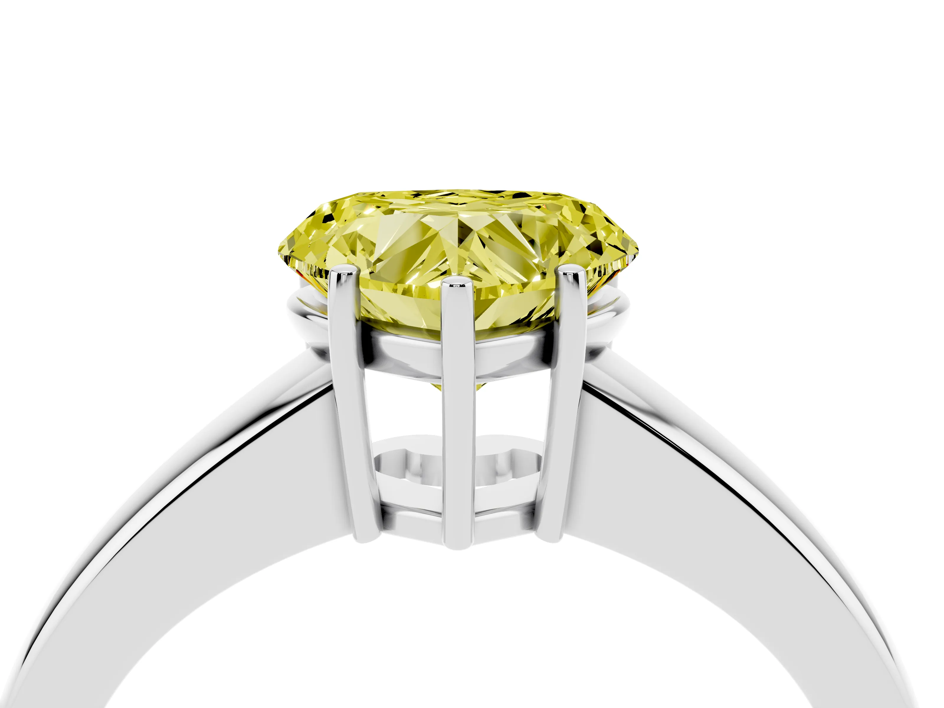 Fancy Yellow Heart Cut Diamond Solitaire Ring Set in Platinum with Tapered Band and Prong Setting