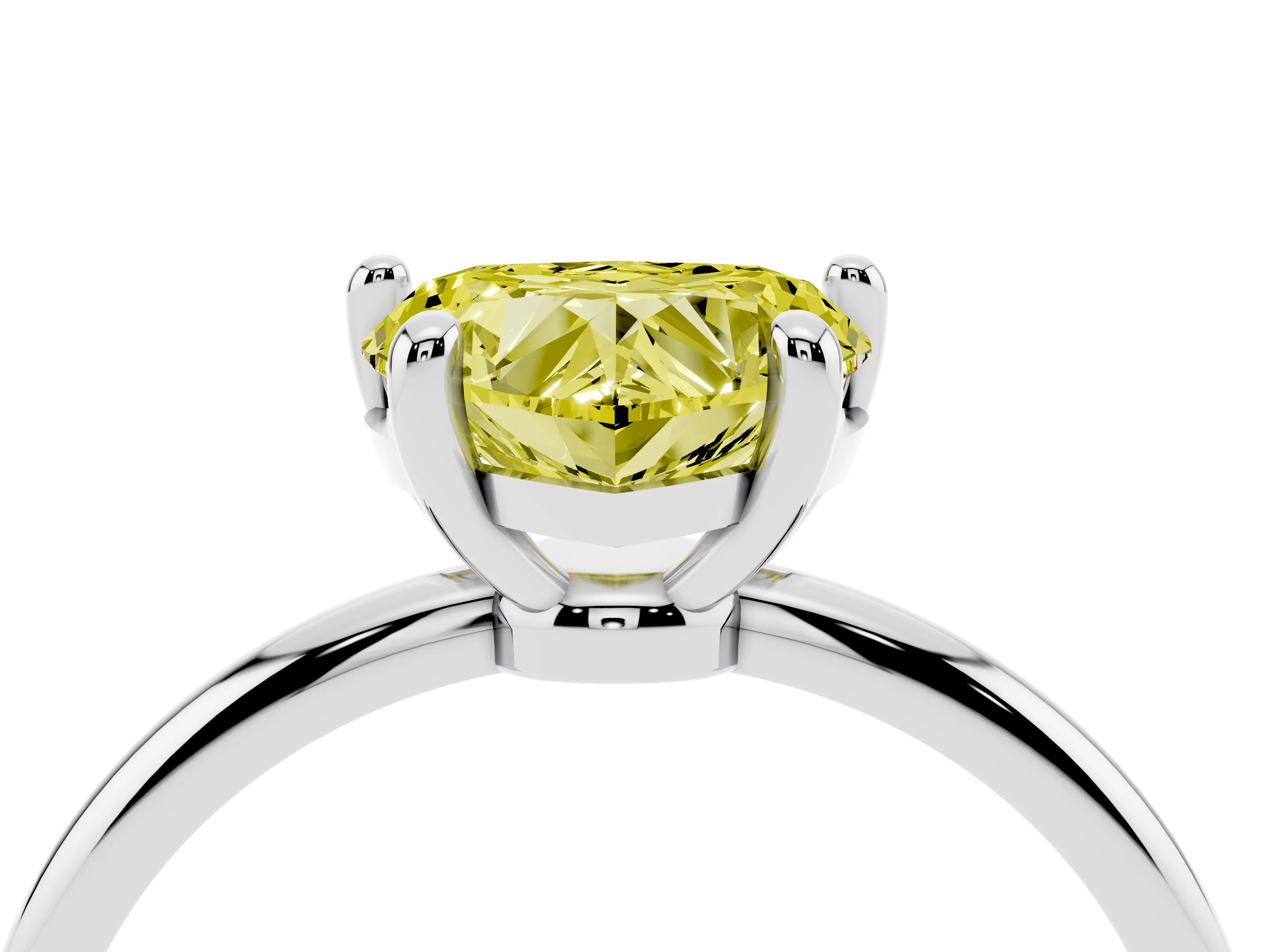 Fancy Yellow Heart Cut Diamond Solitaire Ring Set in Platinum with Secure Prong Setting on a Classic Band