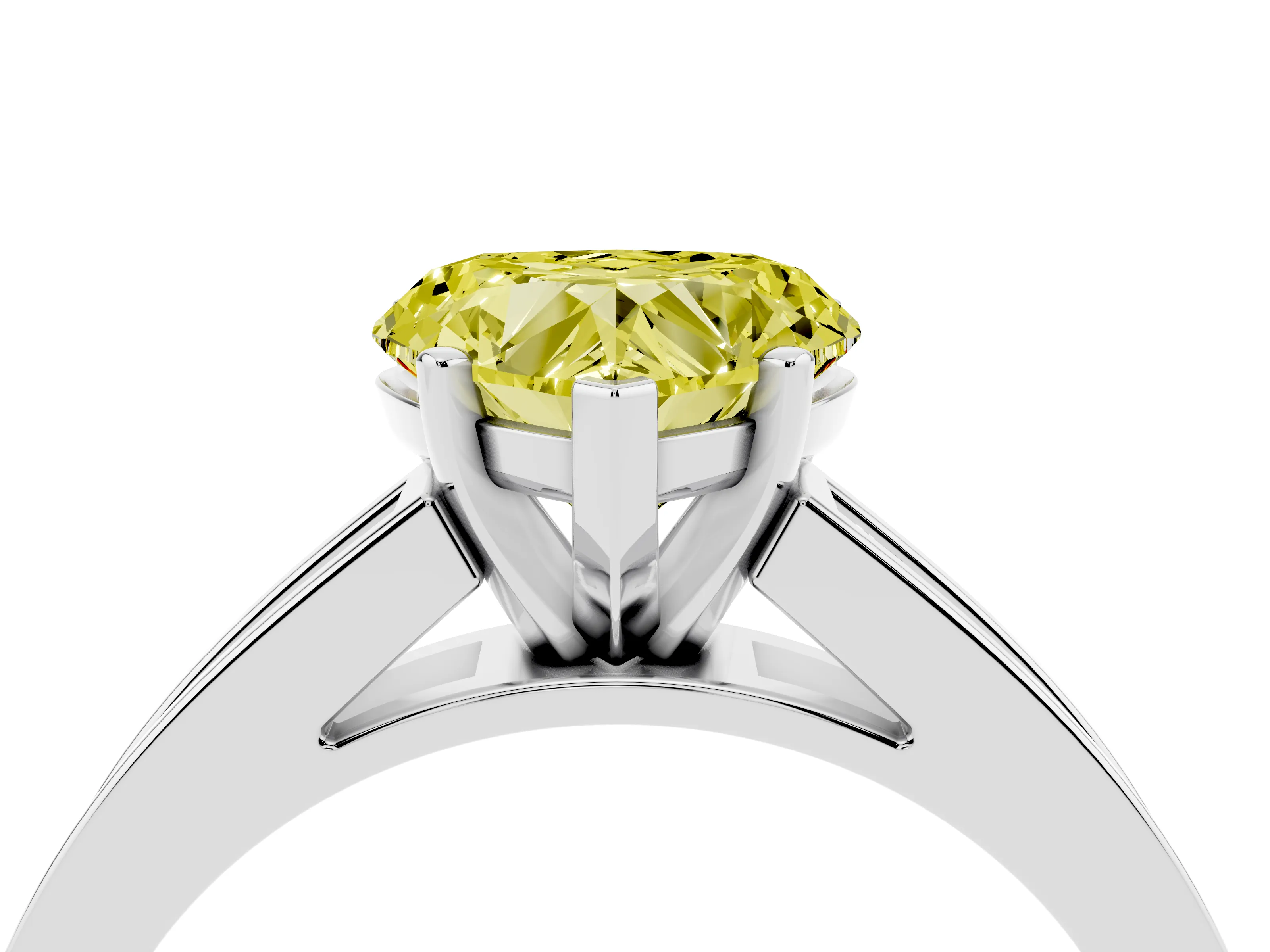 Fancy Yellow Heart Cut Diamond Solitaire Ring Set in Platinum with Channel-Set Band and Prong Setting