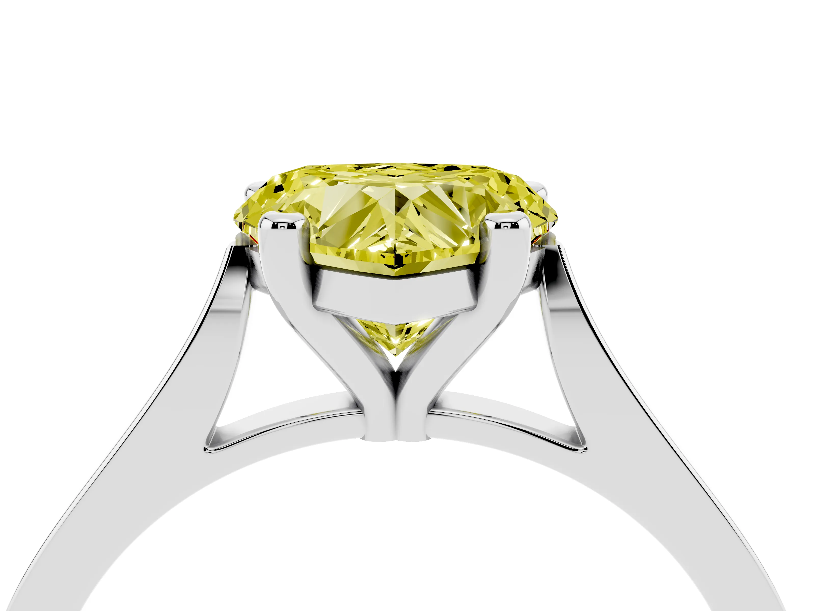 Fancy Yellow Heart Cut Diamond Solitaire Ring Set in Platinum with Prong Setting and Tapered Band