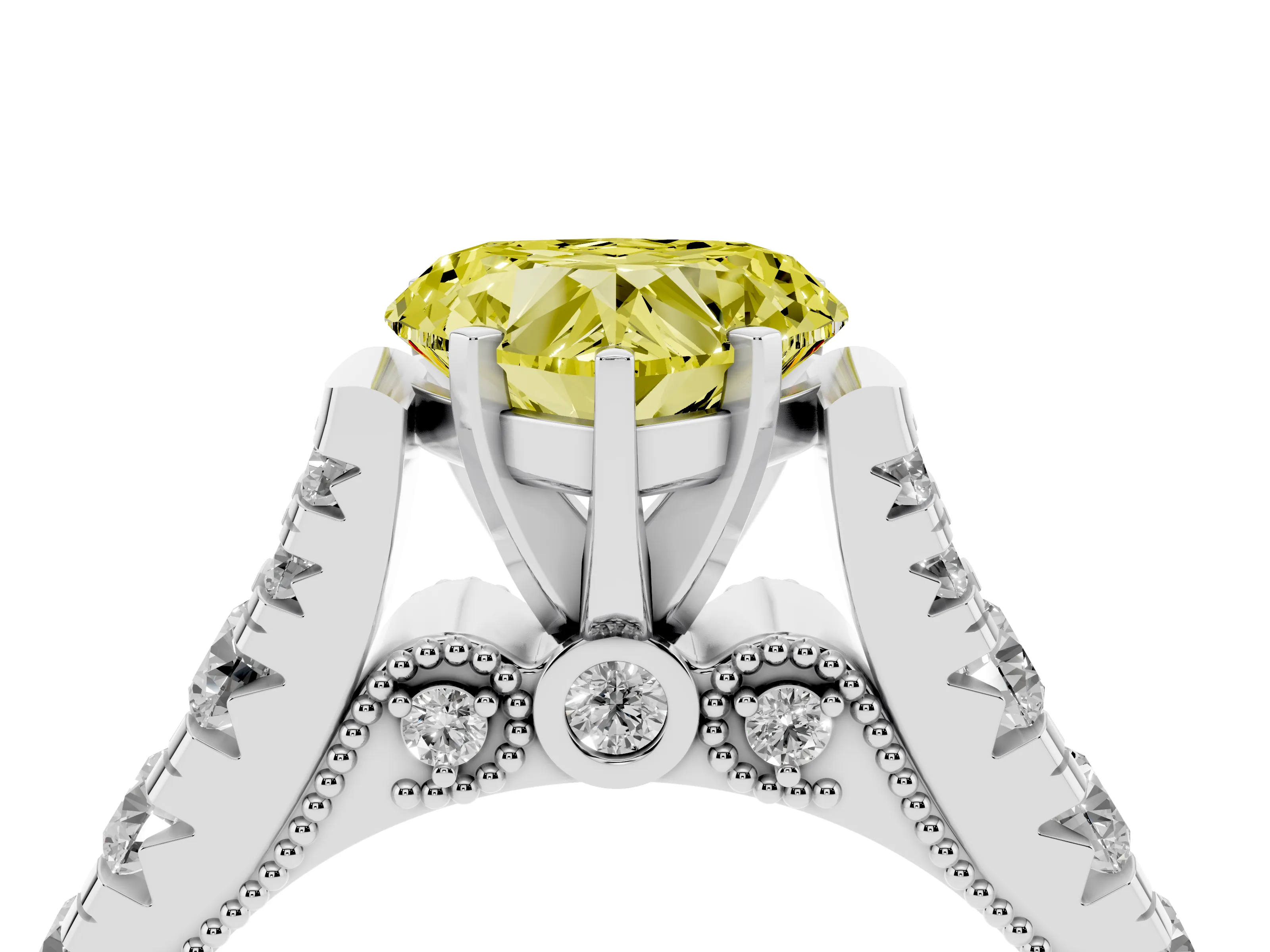 Fancy Yellow Heart Cut Diamond Classic Solitaire Ring Set in Silver with Pavé Band and Prong Setting