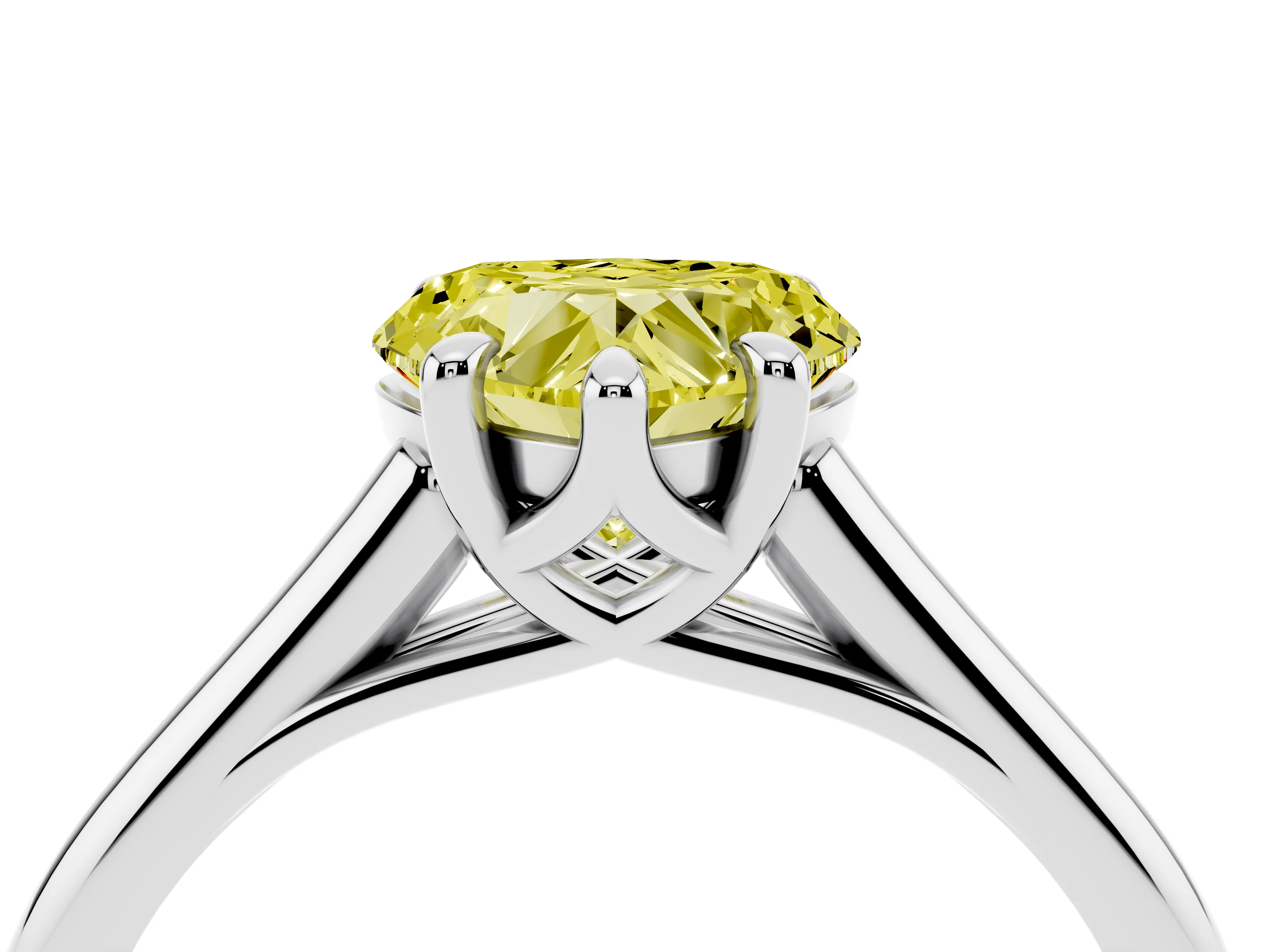 Fancy Yellow Heart Cut Diamond Solitaire Engagement Ring Set in Platinum with Prong Setting and Plain Classic Band