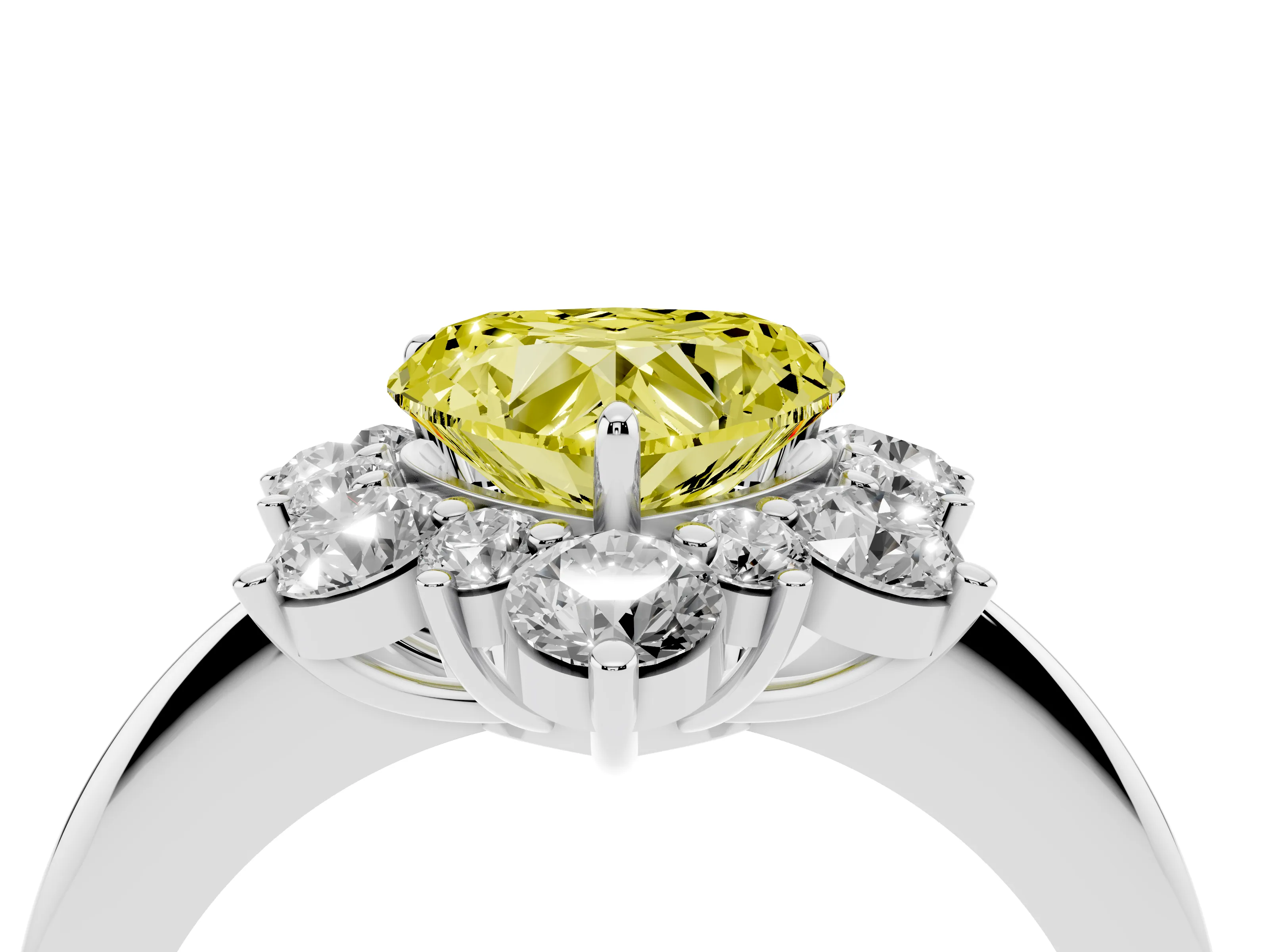 Fancy Yellow Heart Cut Diamond Cluster Halo Ring Set in White gold with Solitaire Band and Prong Setting