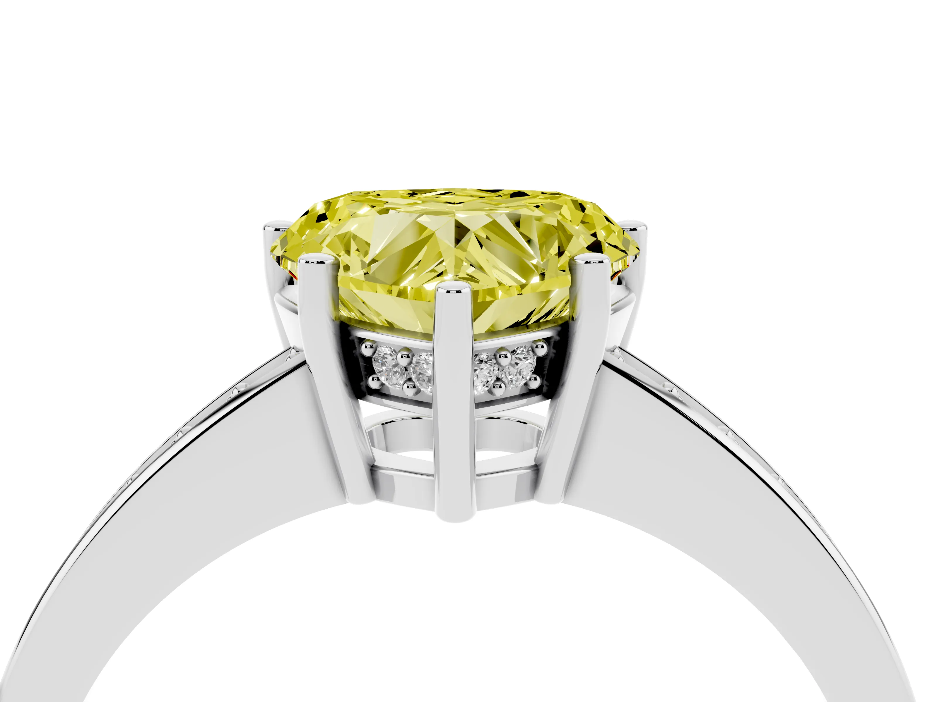 Fancy Yellow Heart Cut Diamond Pavé Band Prong Set Solitaire Ring Set in Platinum