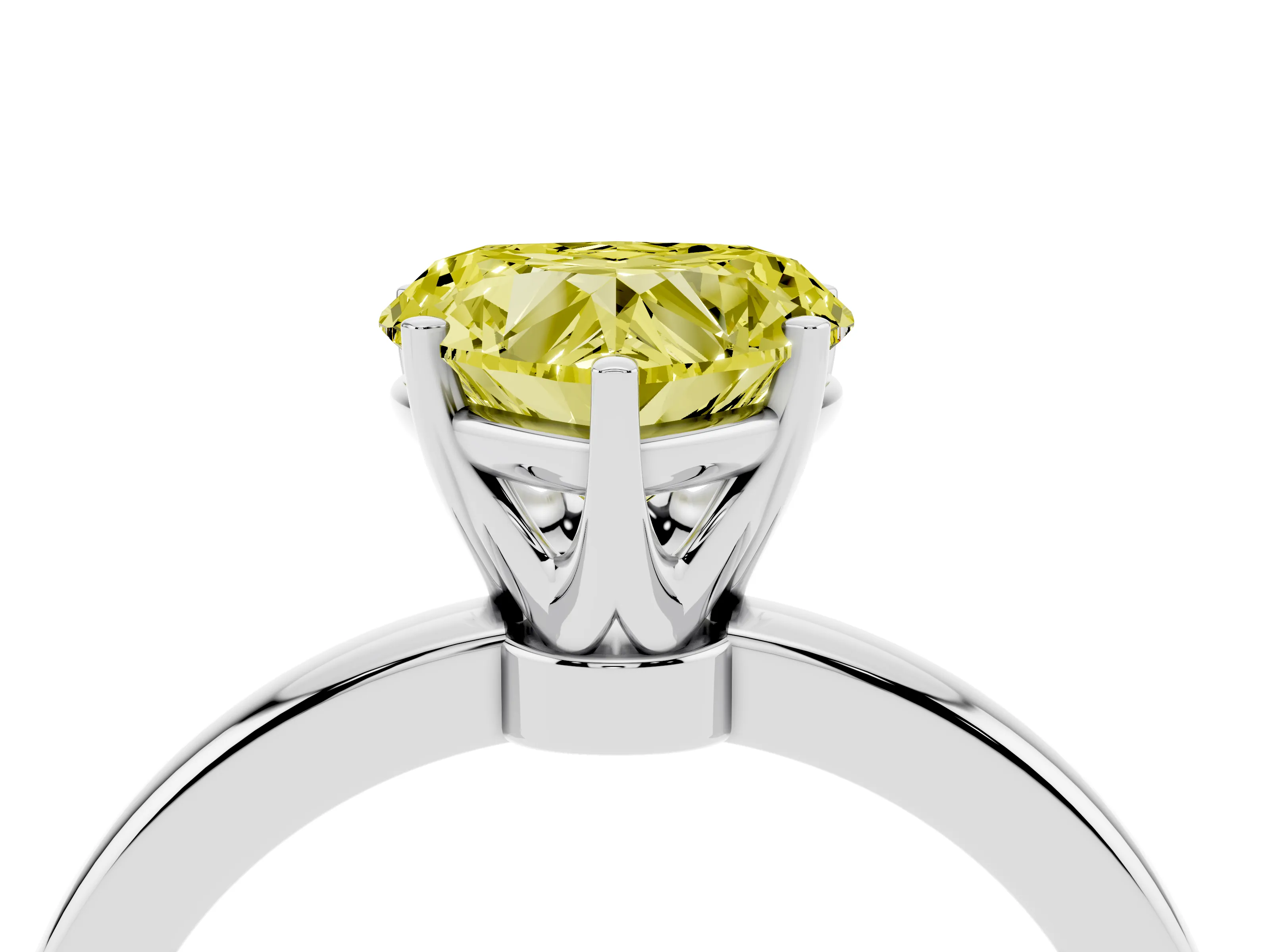 Fancy Yellow Heart Cut Diamond Solitaire Ring Set in White gold with Raised Prong Setting on a Classic Band