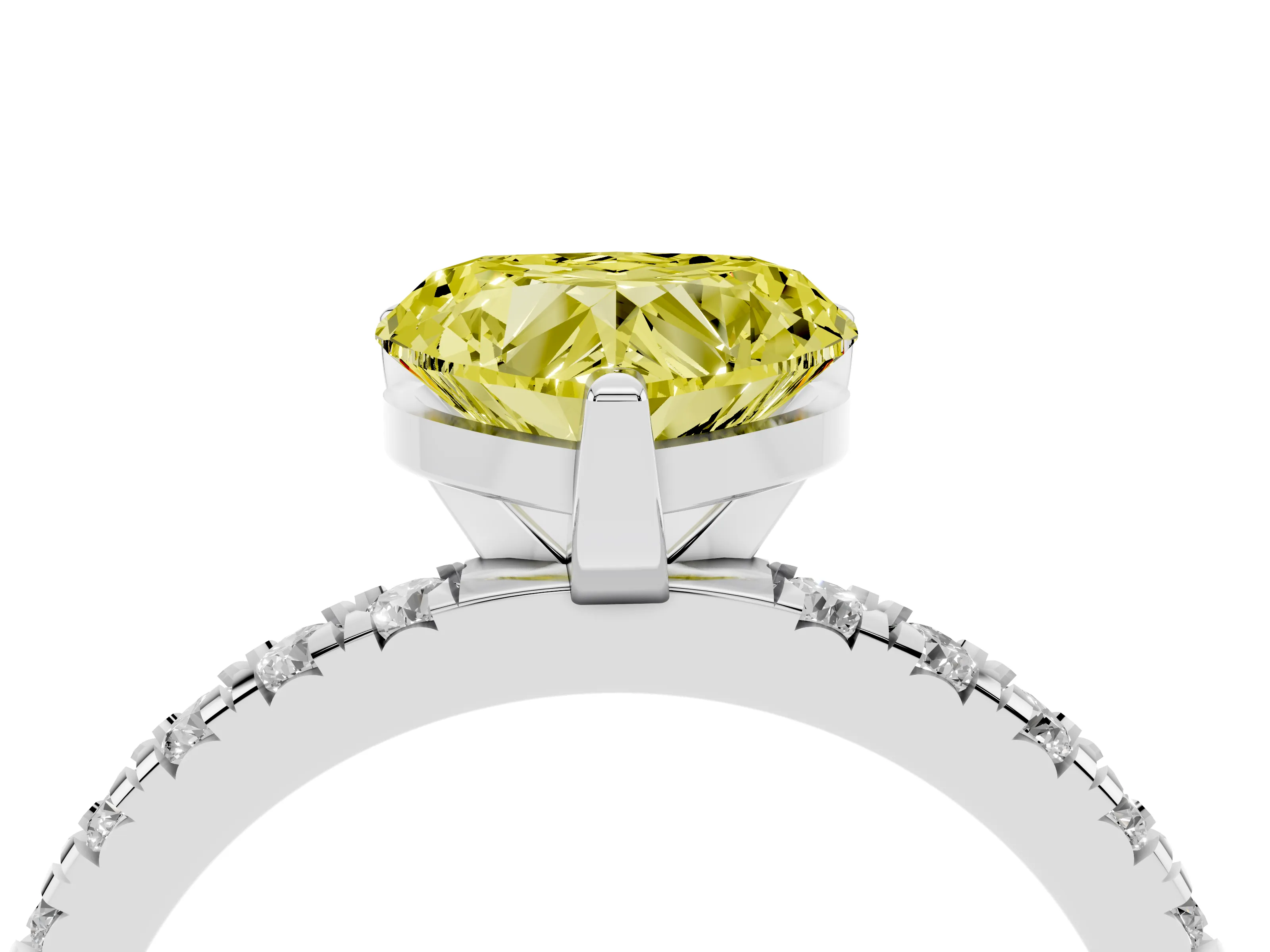 Fancy Yellow Heart Cut Diamond Pavé Band Solitaire Set in Silver with Prong Setting