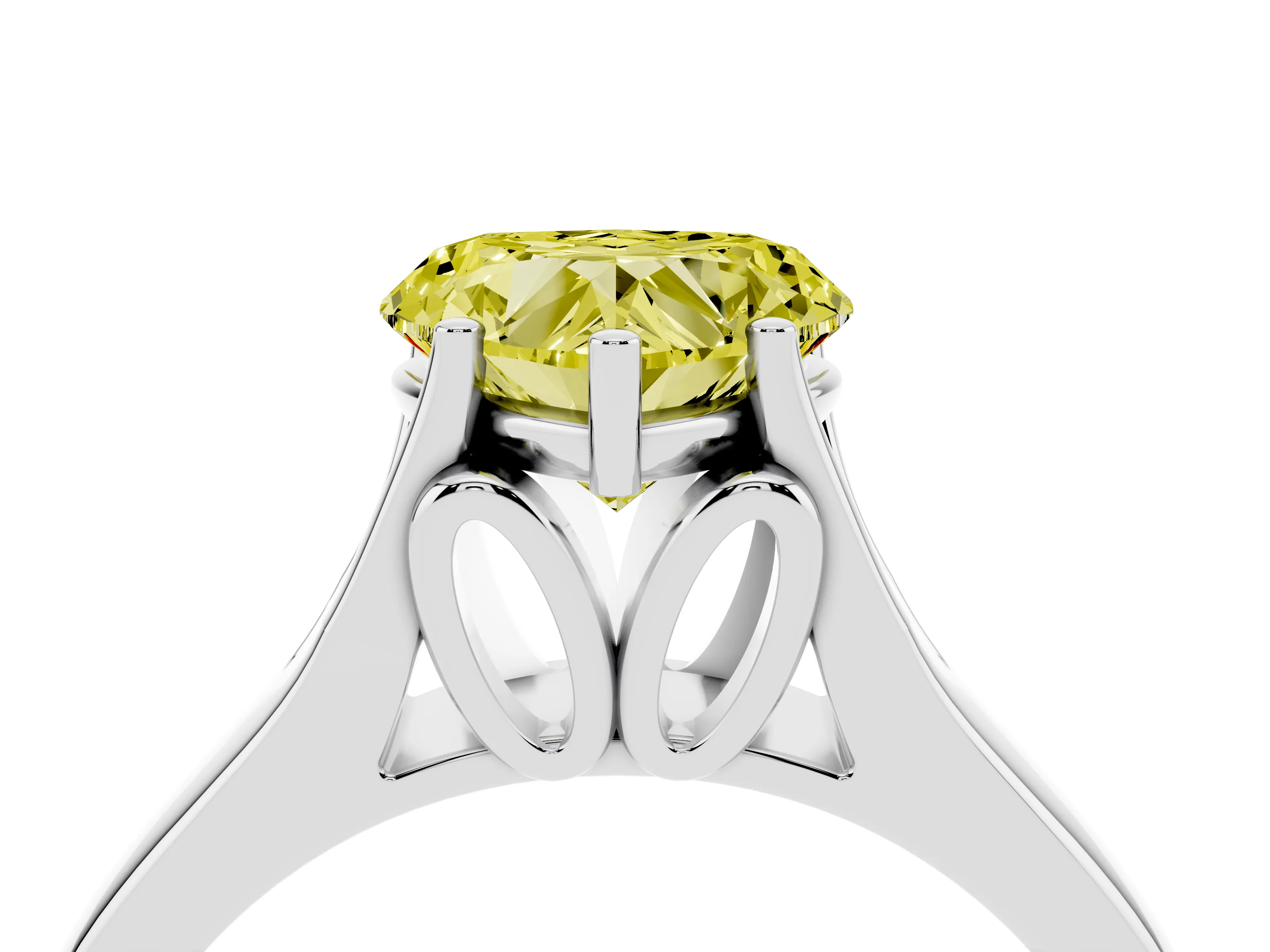 Fancy Yellow Heart Cut Diamond Solitaire Ring Set in White gold with Arched Cathedral Band and Prong Setting