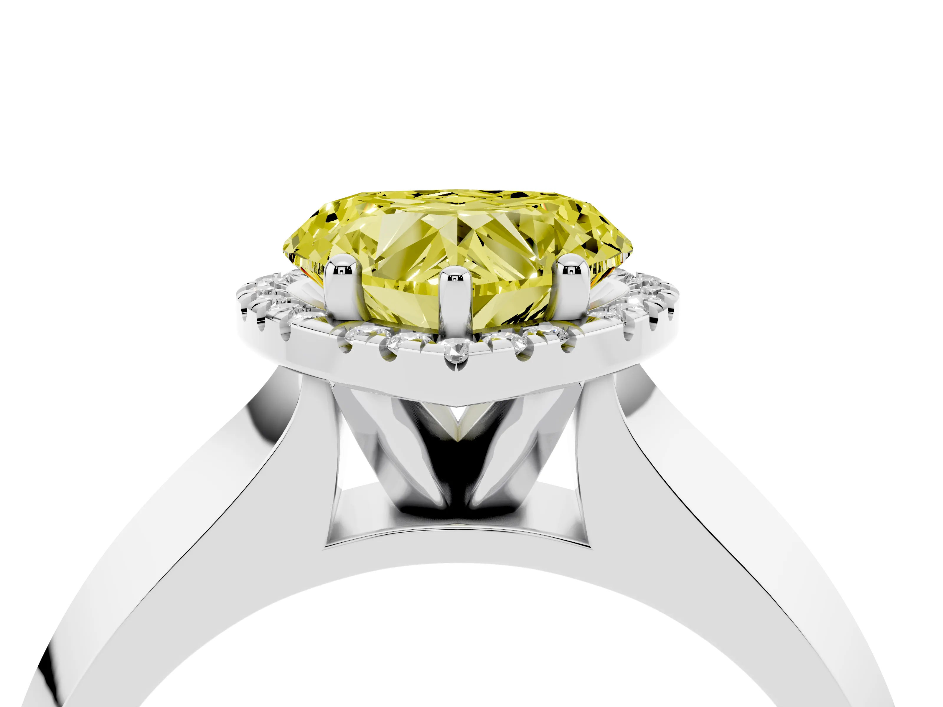 Fancy Yellow Heart Cut Diamond Halo Ring Set in Silver with Cathedral Band and Prong Setting