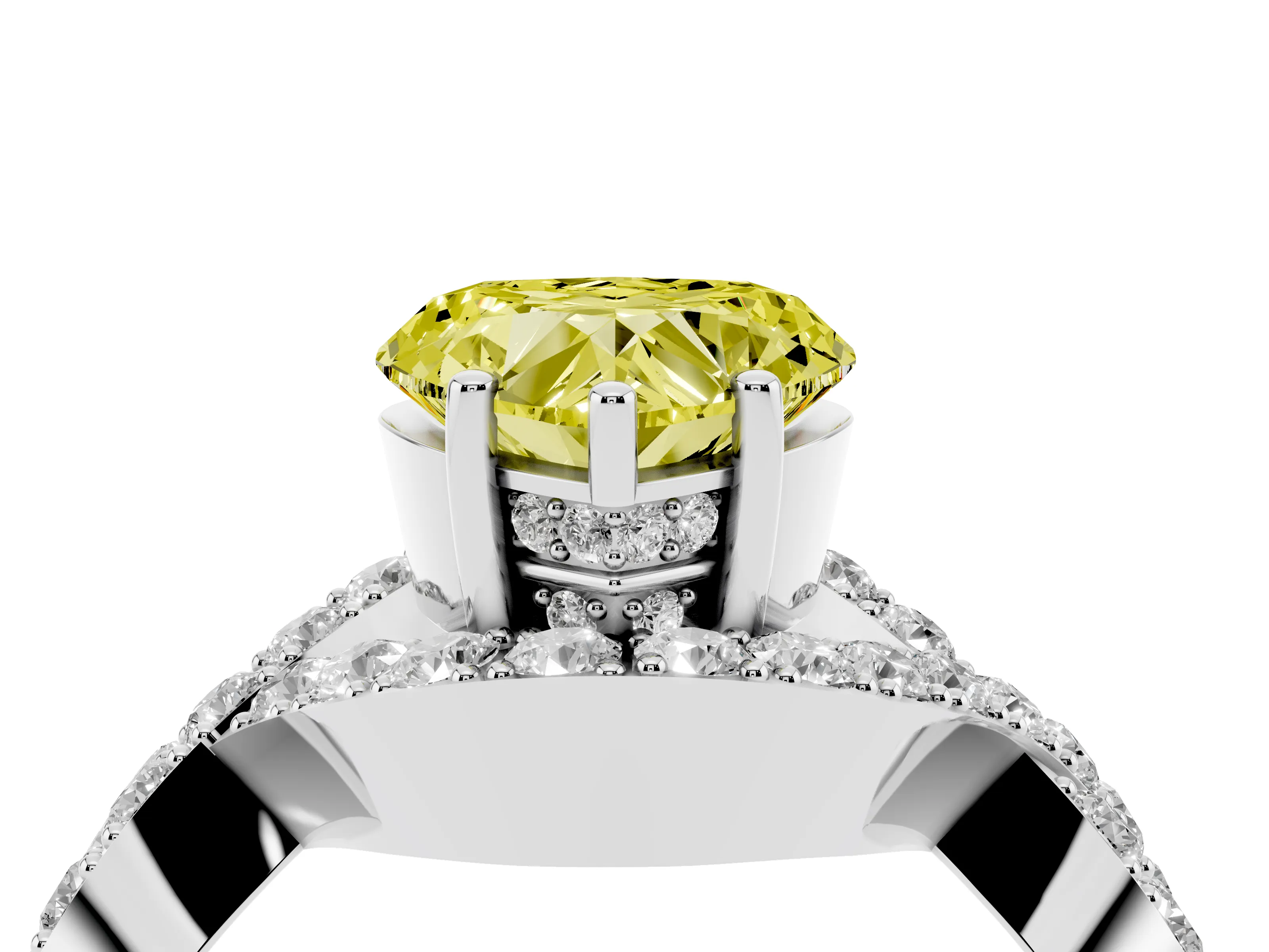 Fancy Yellow Heart Cut Diamond Solitaire Twist Band Pavé Engagement Ring Set in Silver