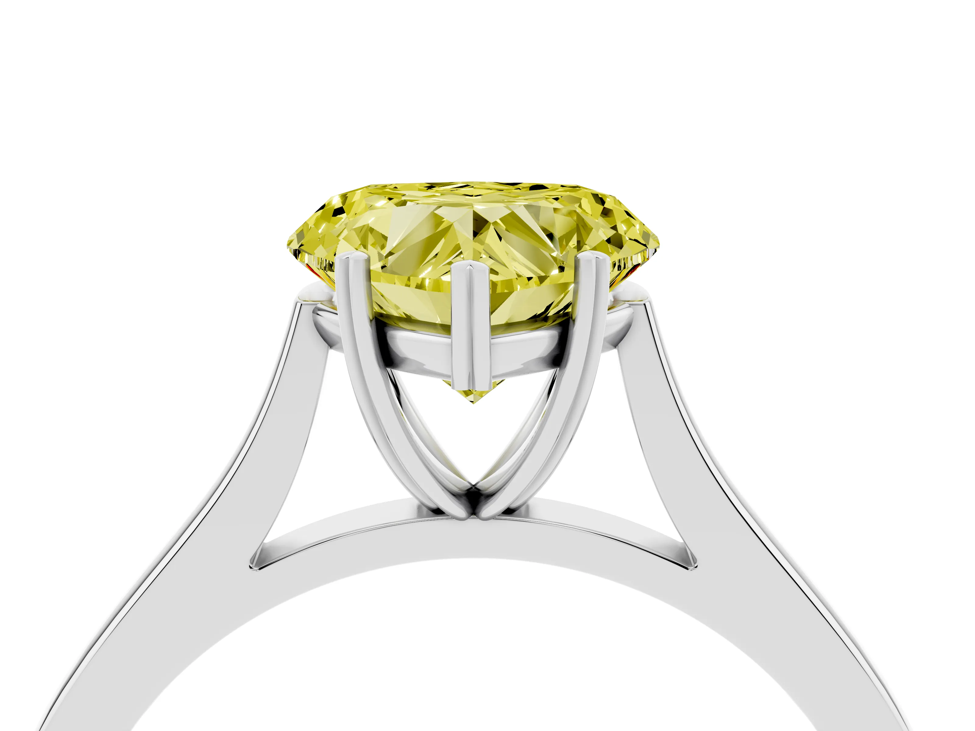 Fancy Yellow Heart Cut Diamond Solitaire Heart Prong Engagement Ring Set in Silver with Tapered Band
