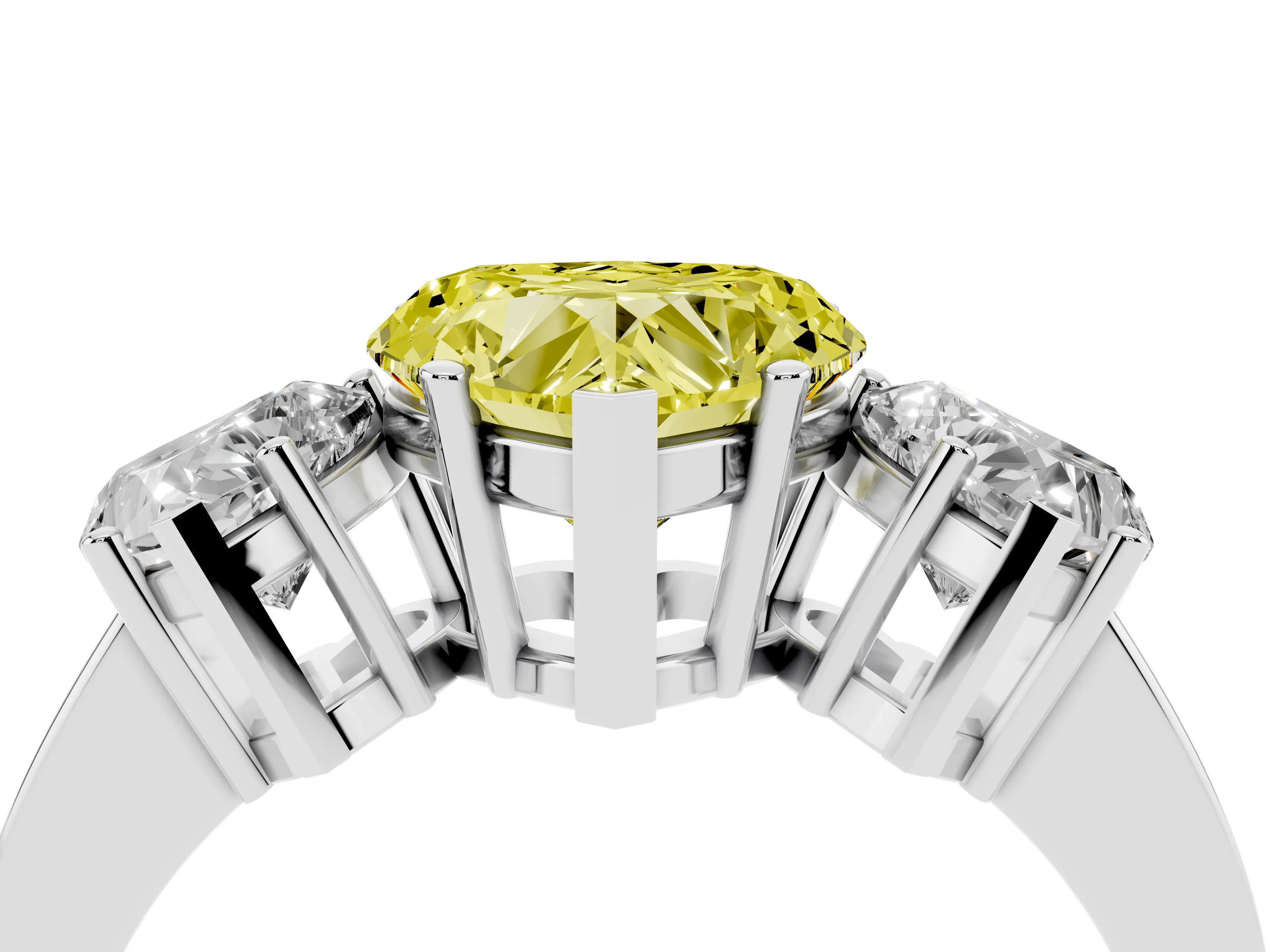 Fancy Yellow Heart Cut Diamond Three-Stone Engagement Ring Set in Silver with Flat Band