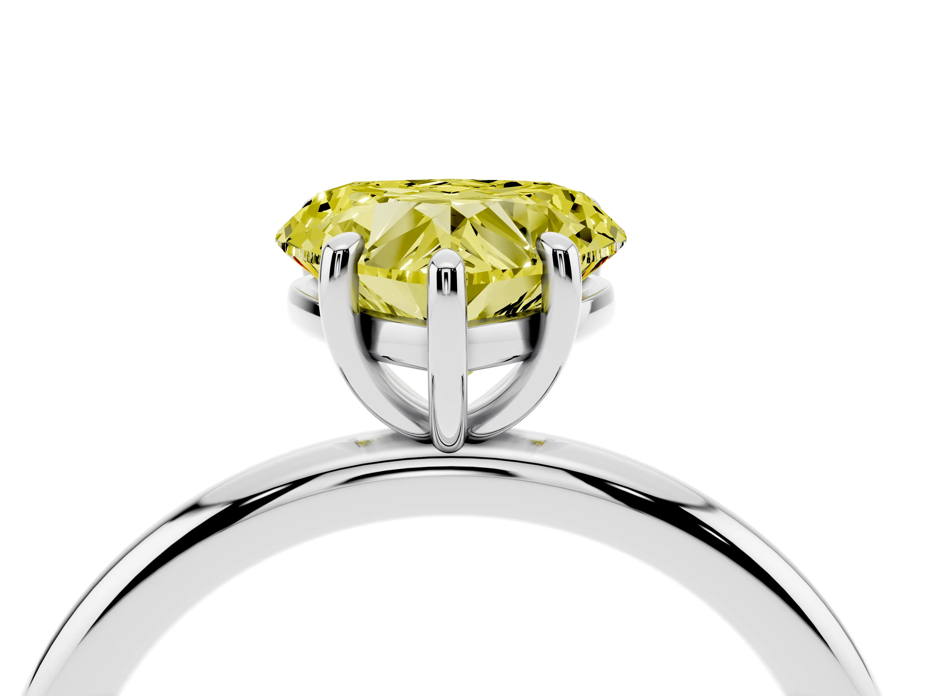 Fancy Yellow Heart Cut Diamond Solitaire Ring Set in Platinum with Prong Setting on a Polished Plain Band