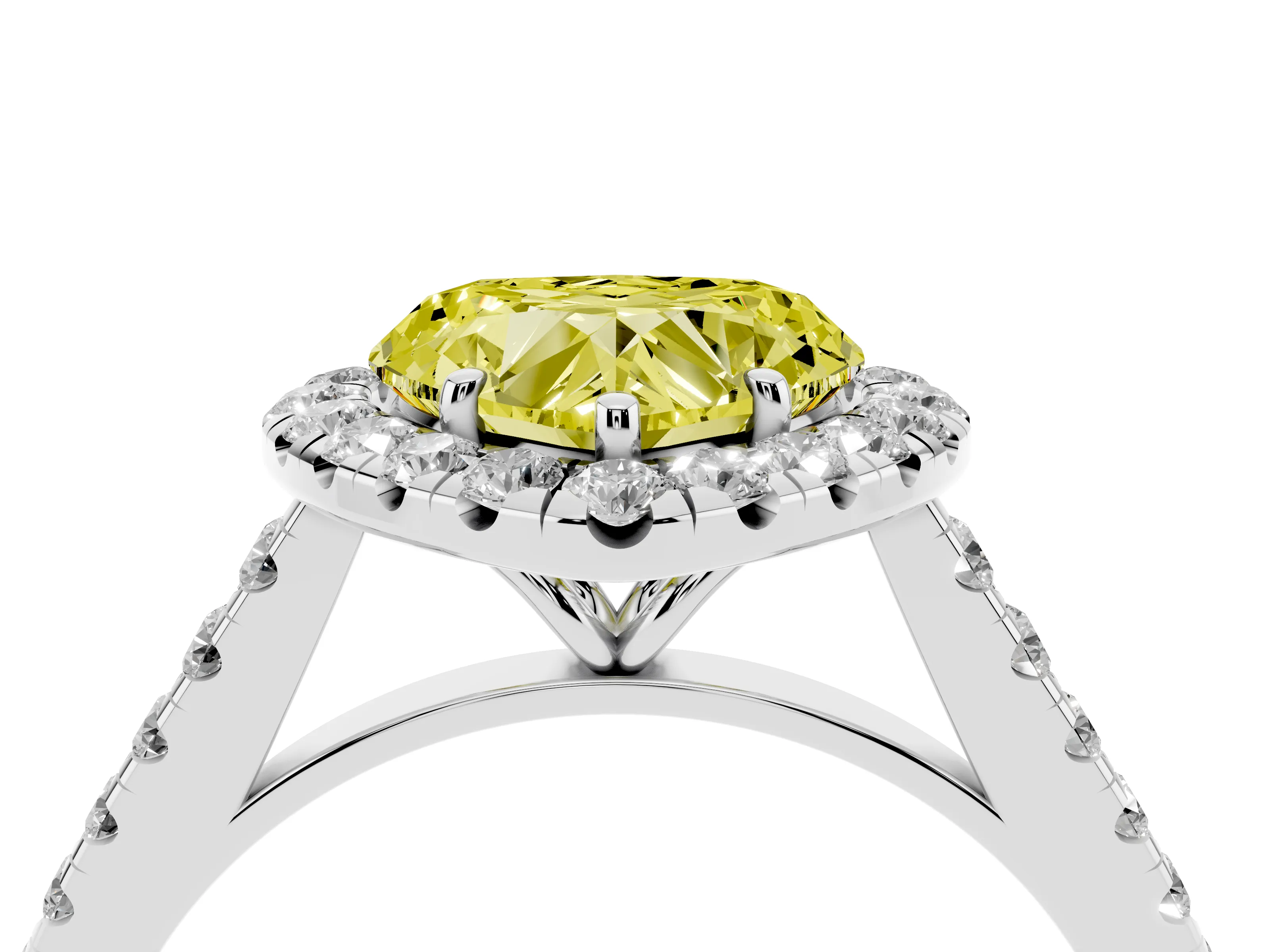Fancy Yellow Heart Cut Diamond Halo Pavé Engagement Ring Set in Silver with Prong Setting