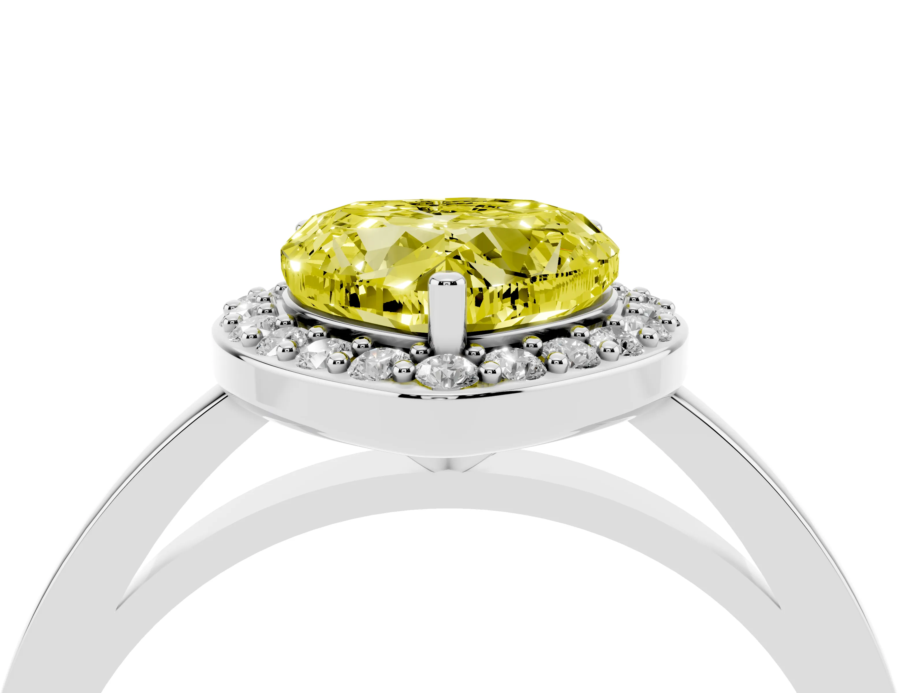 Fancy Yellow Heart Cut Diamond Halo Ring Set in Silver with Solitaire Band and Prong Setting