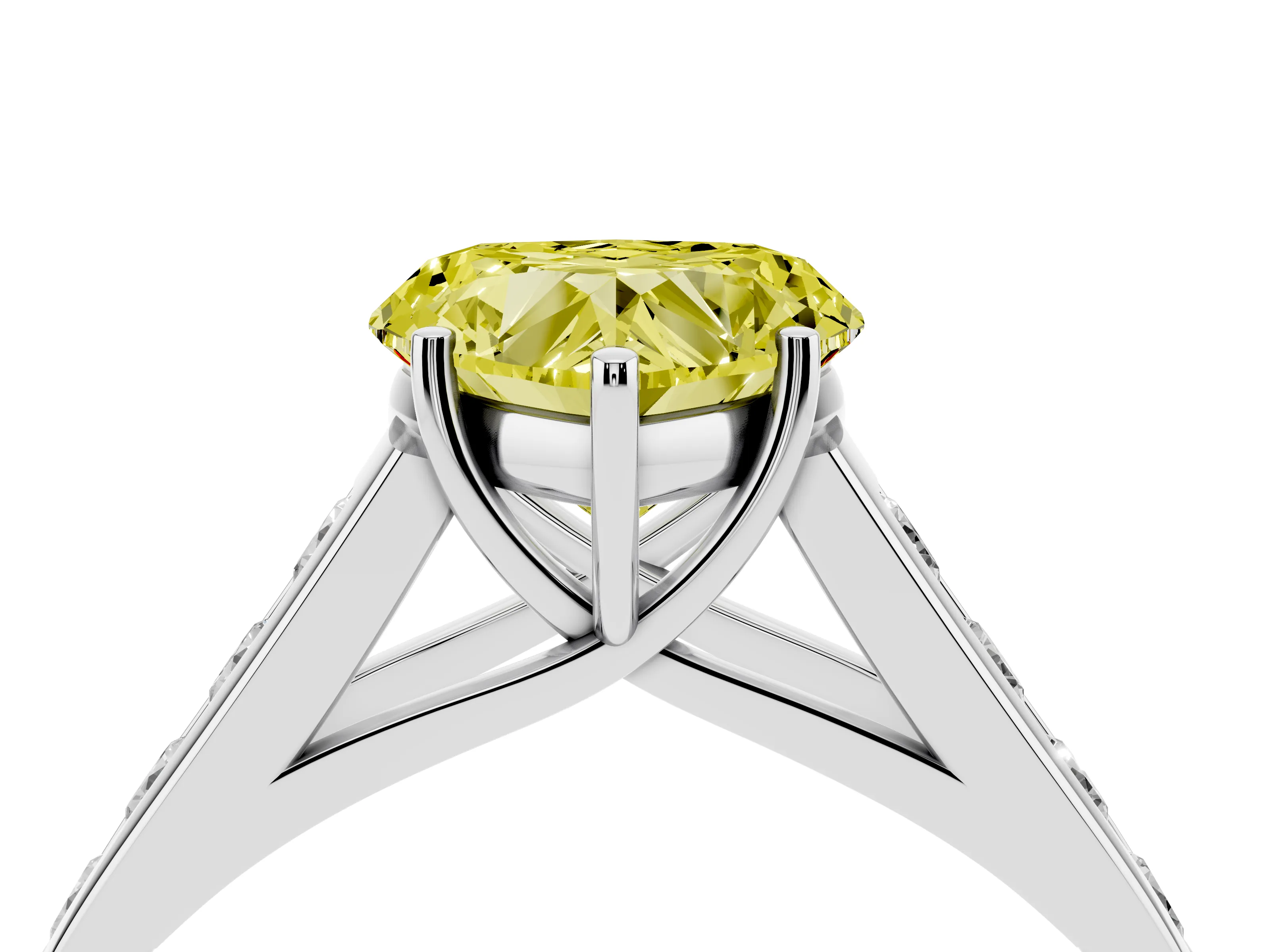Fancy Yellow Heart Cut Diamond Solitaire Channel-Set Engagement Ring Set in Platinum with Prong Setting