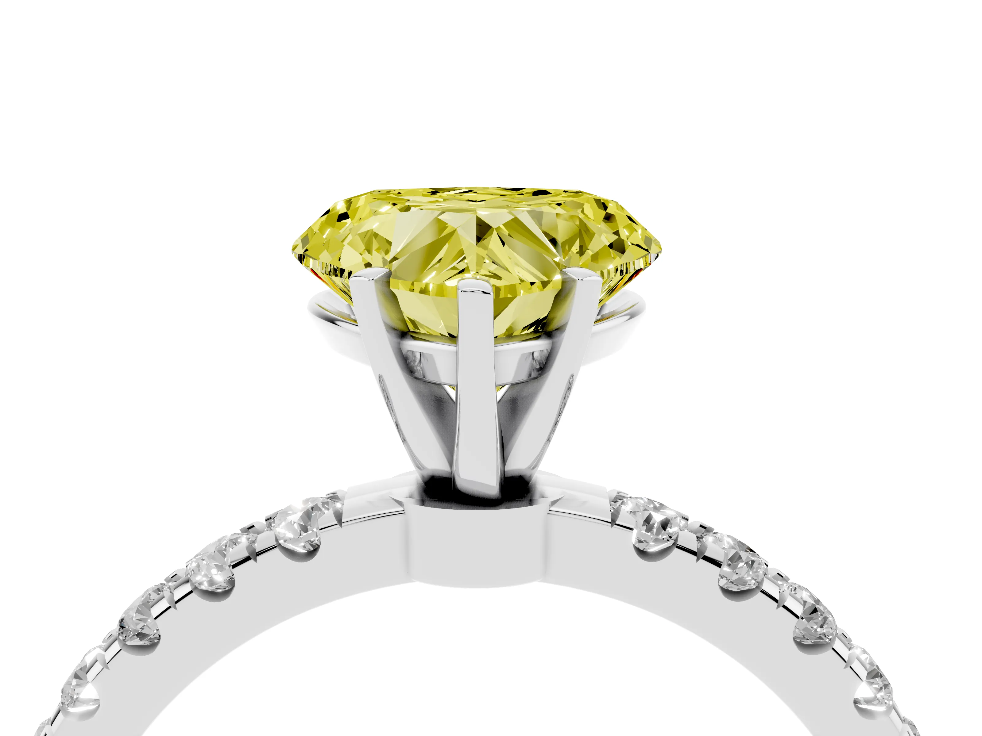 Fancy Yellow Heart Cut Diamond Solitaire Ring Set in Silver with Pavé Accents and Prong Setting