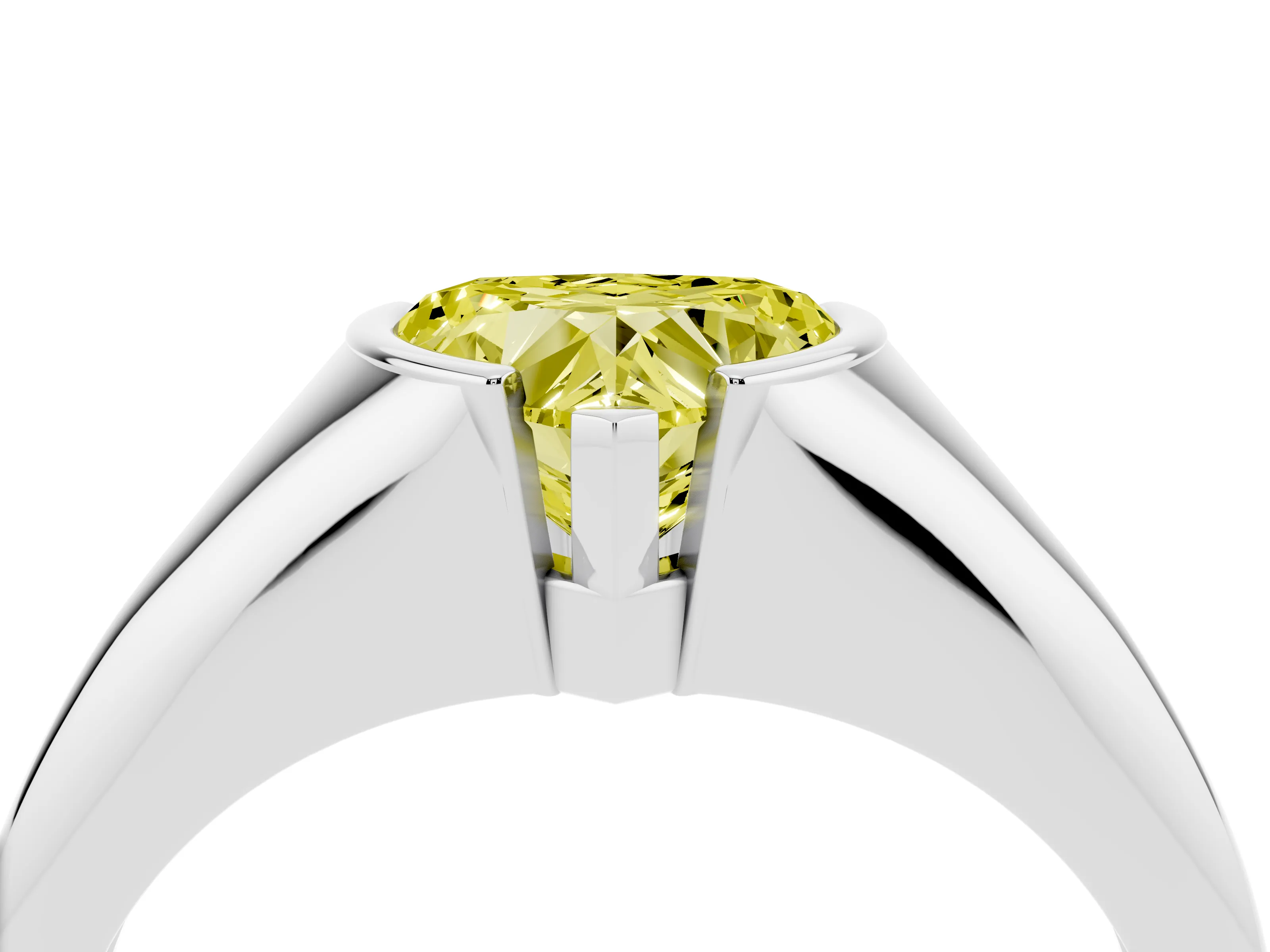 Fancy Yellow Heart Cut Diamond Solitaire Tension Set Ring Set in Silver