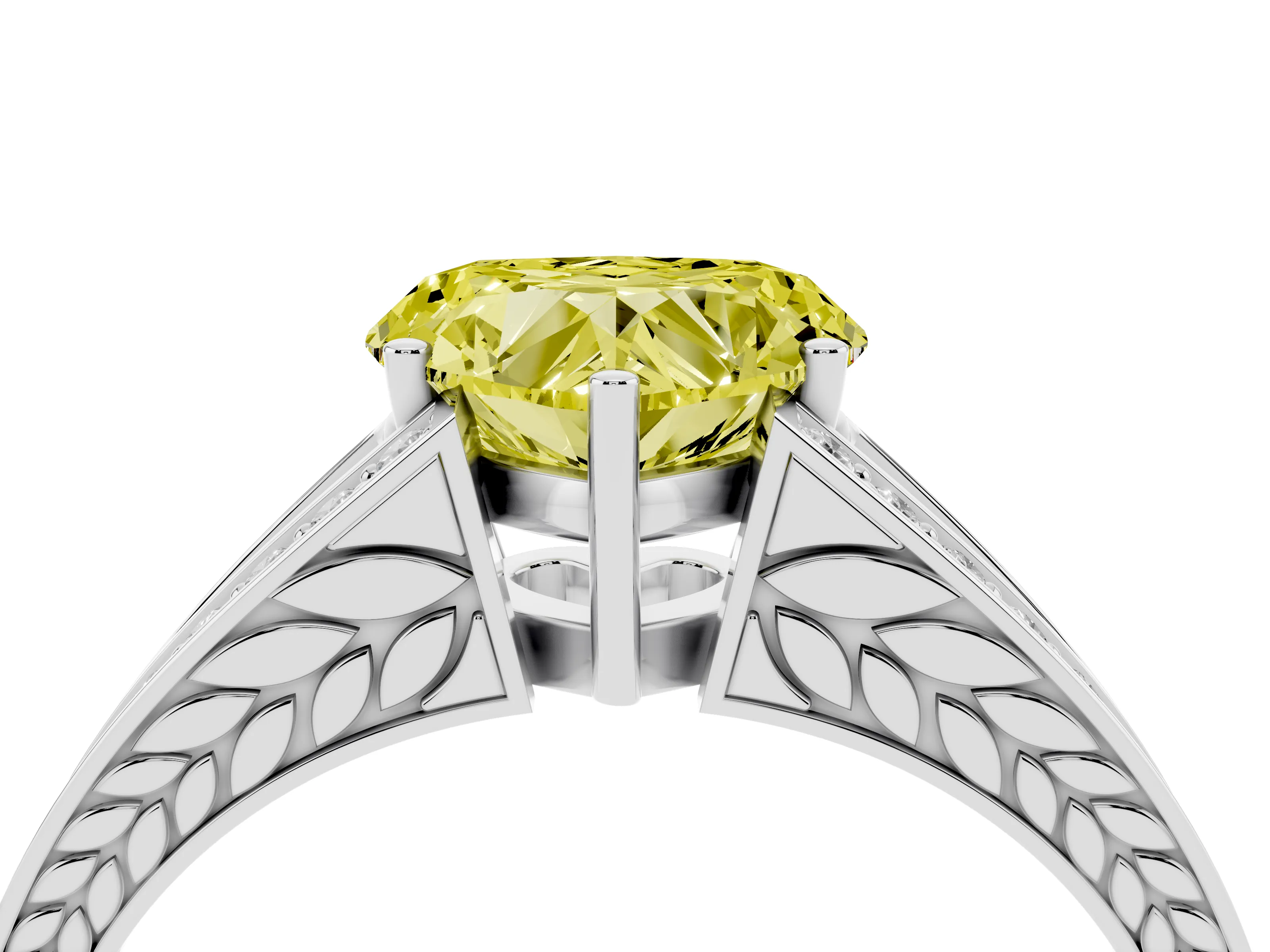 Fancy Yellow Heart Cut Diamond Split Shank Ring Set in Silver with Pavé Band and Prong Setting