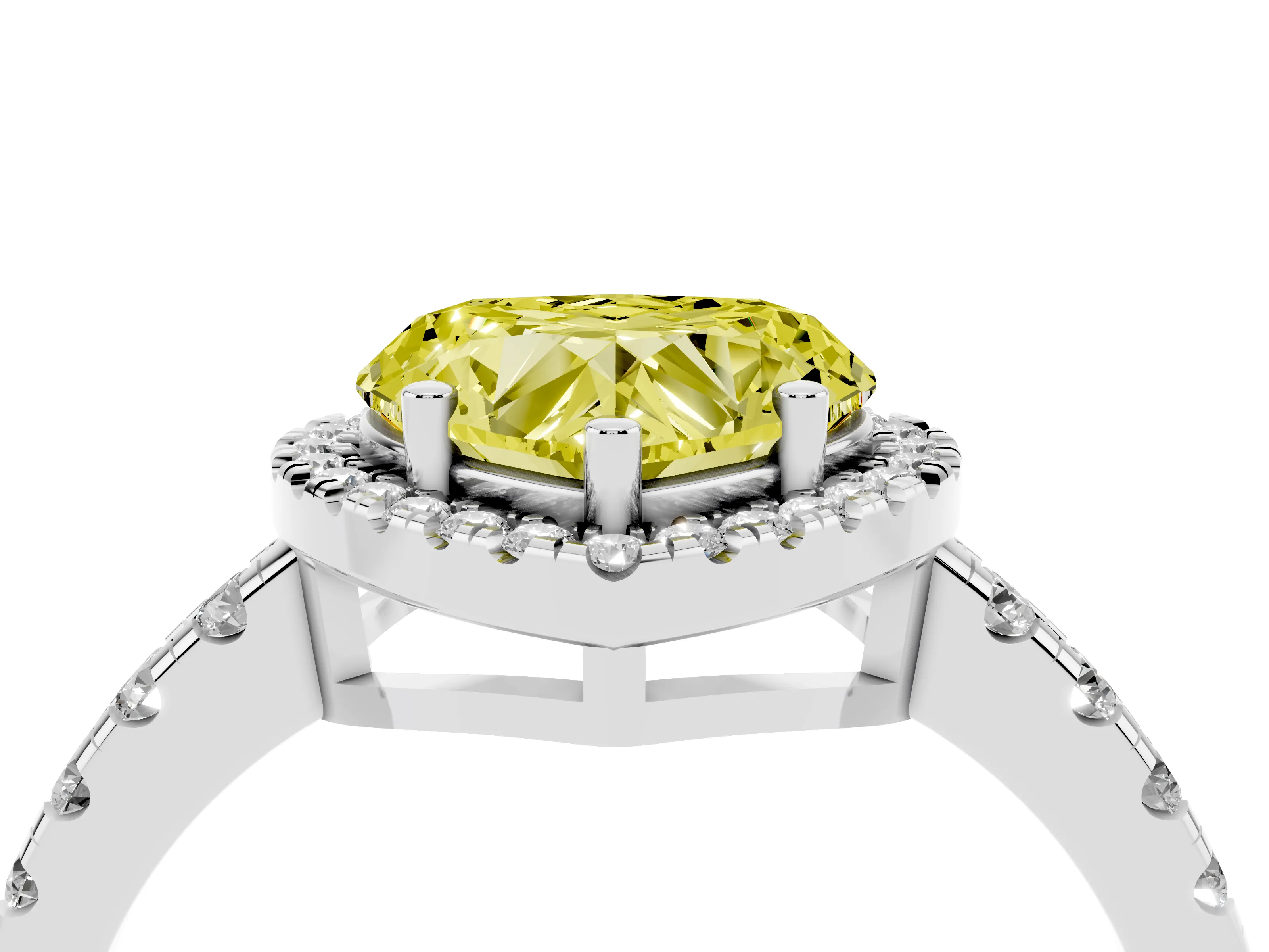 Fancy Yellow Heart Cut Diamond Halo Ring Set in Platinum with Delicate Pavé Band and Prong Setting