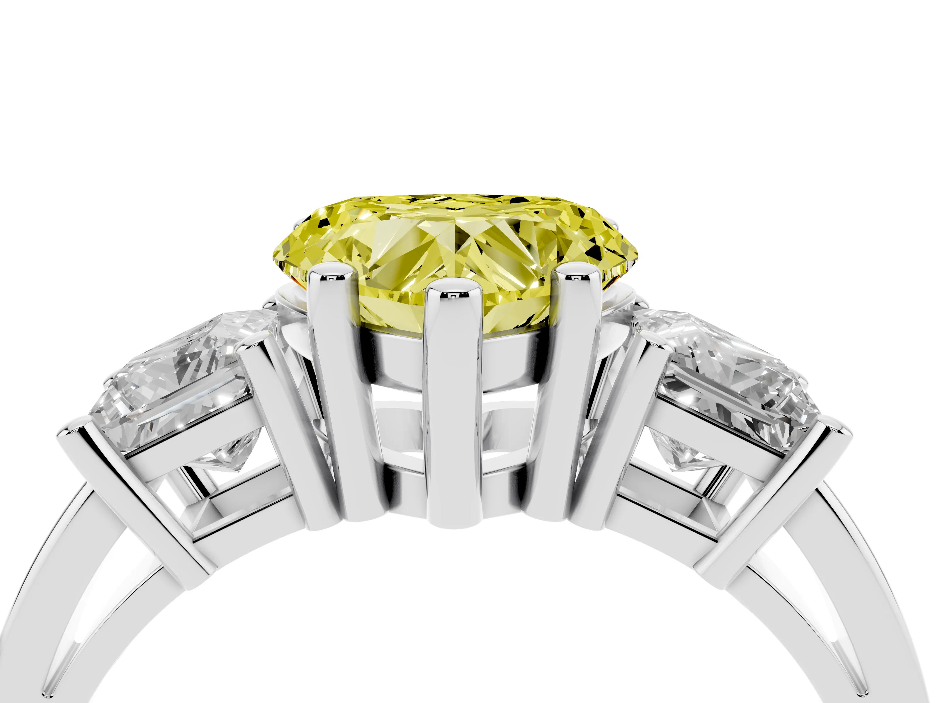 Fancy Yellow Three-Stone Heart Cut Diamond Solitaire Ring Set in Silver with Prong Setting