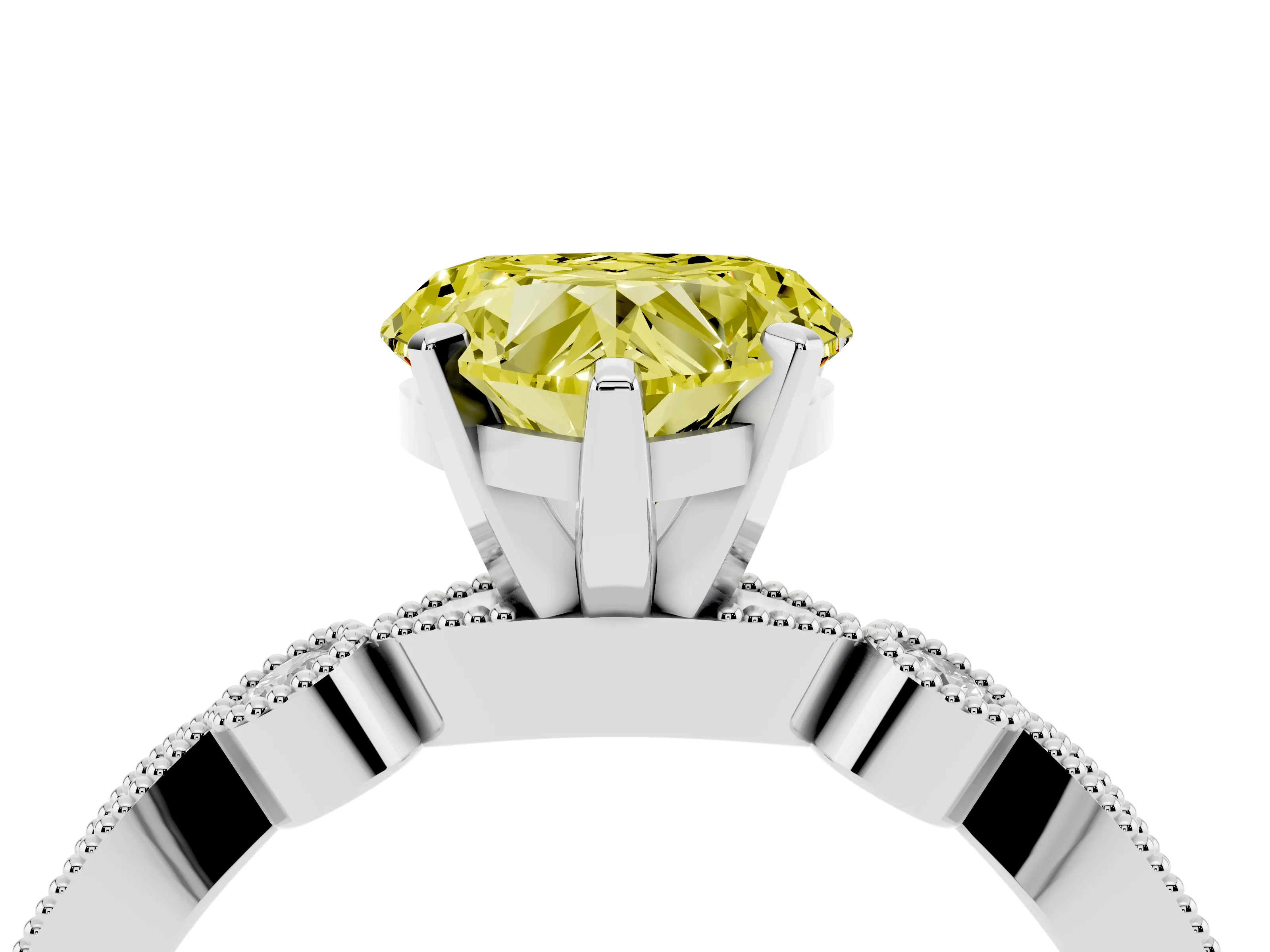 Fancy Yellow Heart Cut Diamond Solitaire Engagement Ring Set in Silver with Milgrain Bezel Accent Band