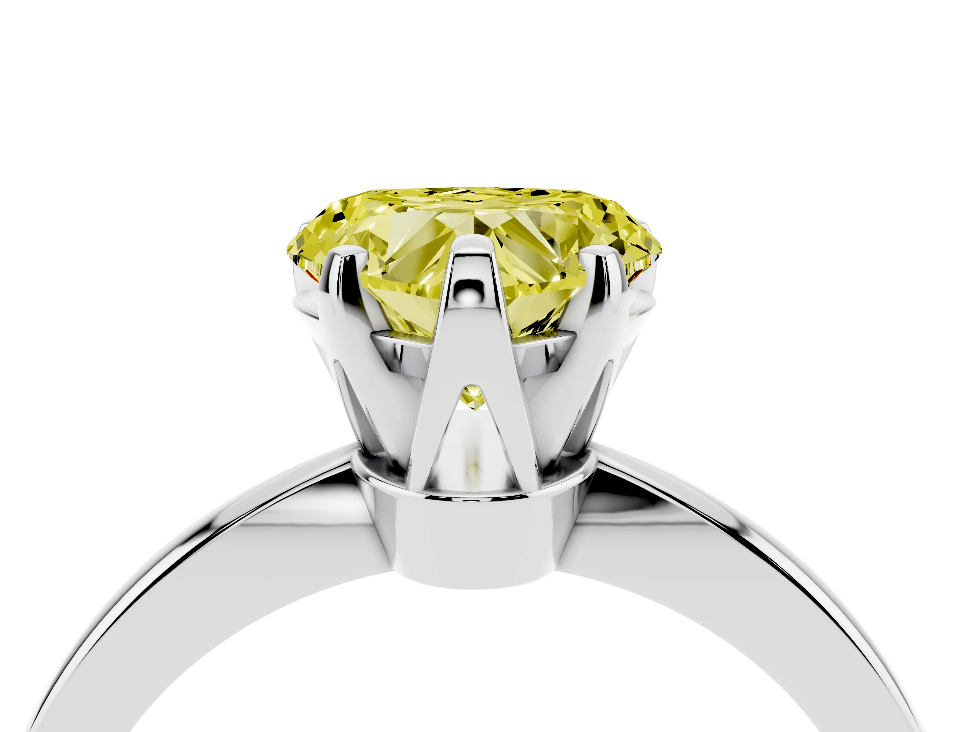 Fancy Yellow Heart Cut Diamond Solitaire Engagement Ring Set in White gold with Slim Tapered Solitaire Band